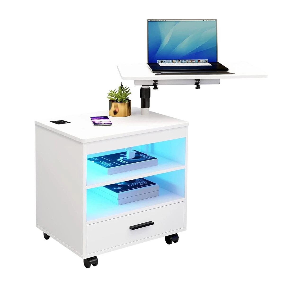1 Ausway Smart Bedside Table LED Adjustable Night Stand Rotatable Laptop Workstation, 1 of 1