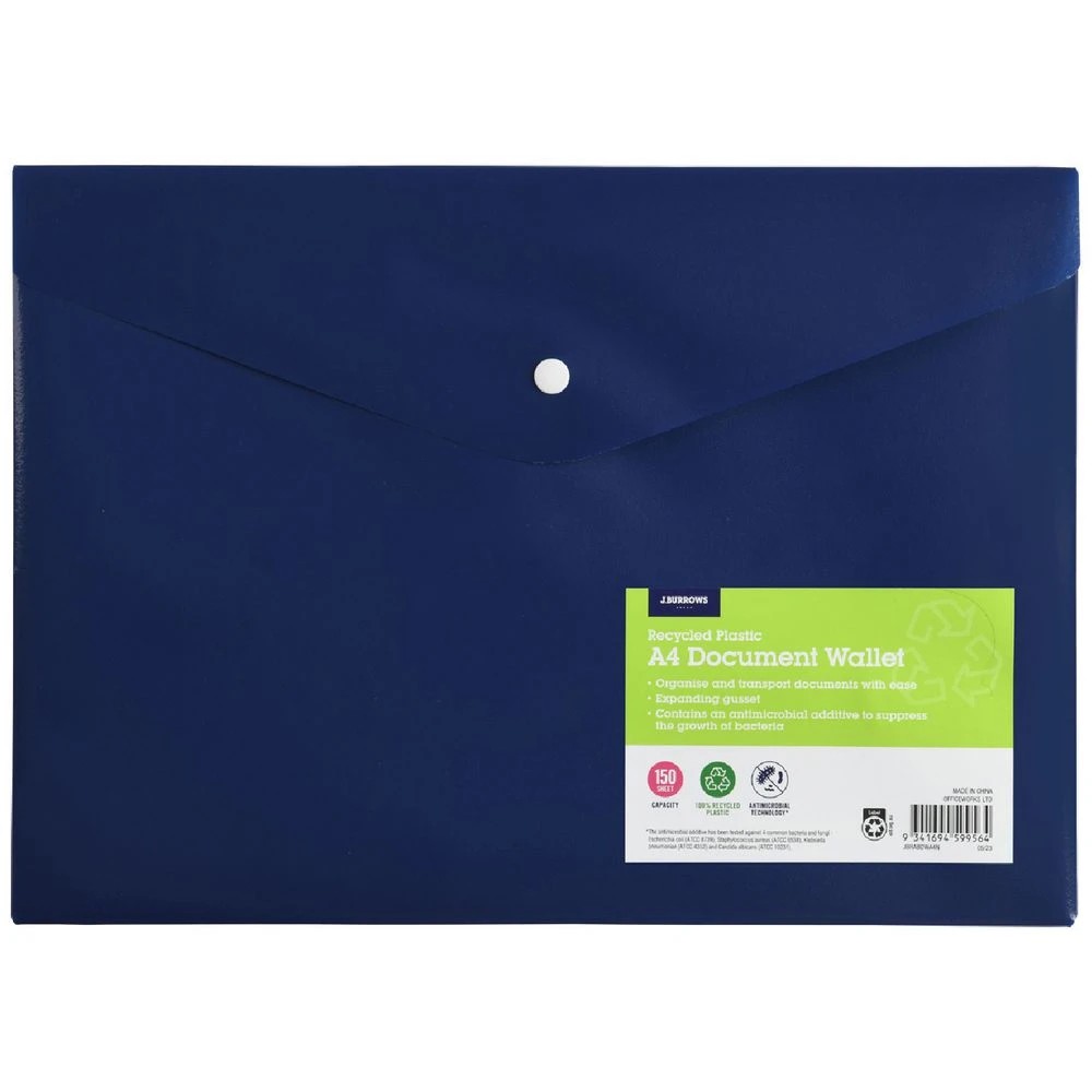 1 J.Burrows Antibacterial A4 Document Wallet Navy, 1 of 3