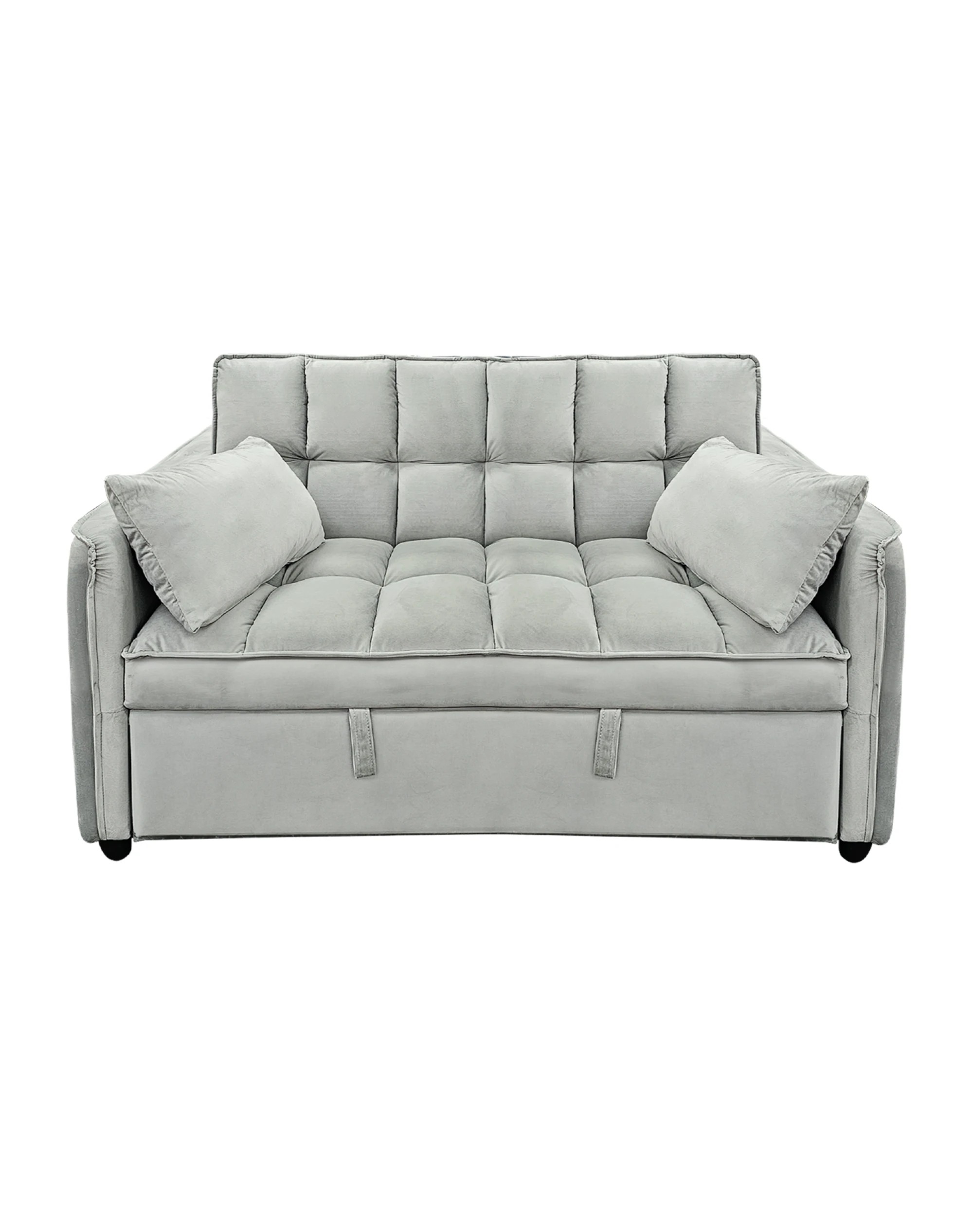 3 Sarantino Quincy 2-seater Velvet Sofa Bed In Light Grey With Wooden Frame And Tufted Design, 3 of 9