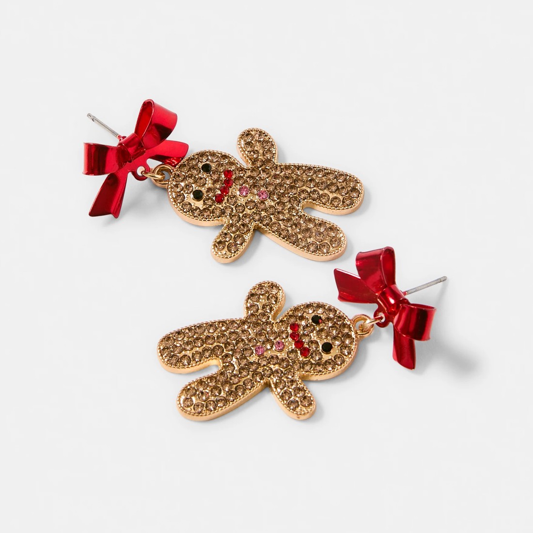 3 Christmas Gingerbread Earrings - Gold Tone and Red, 3 of 5