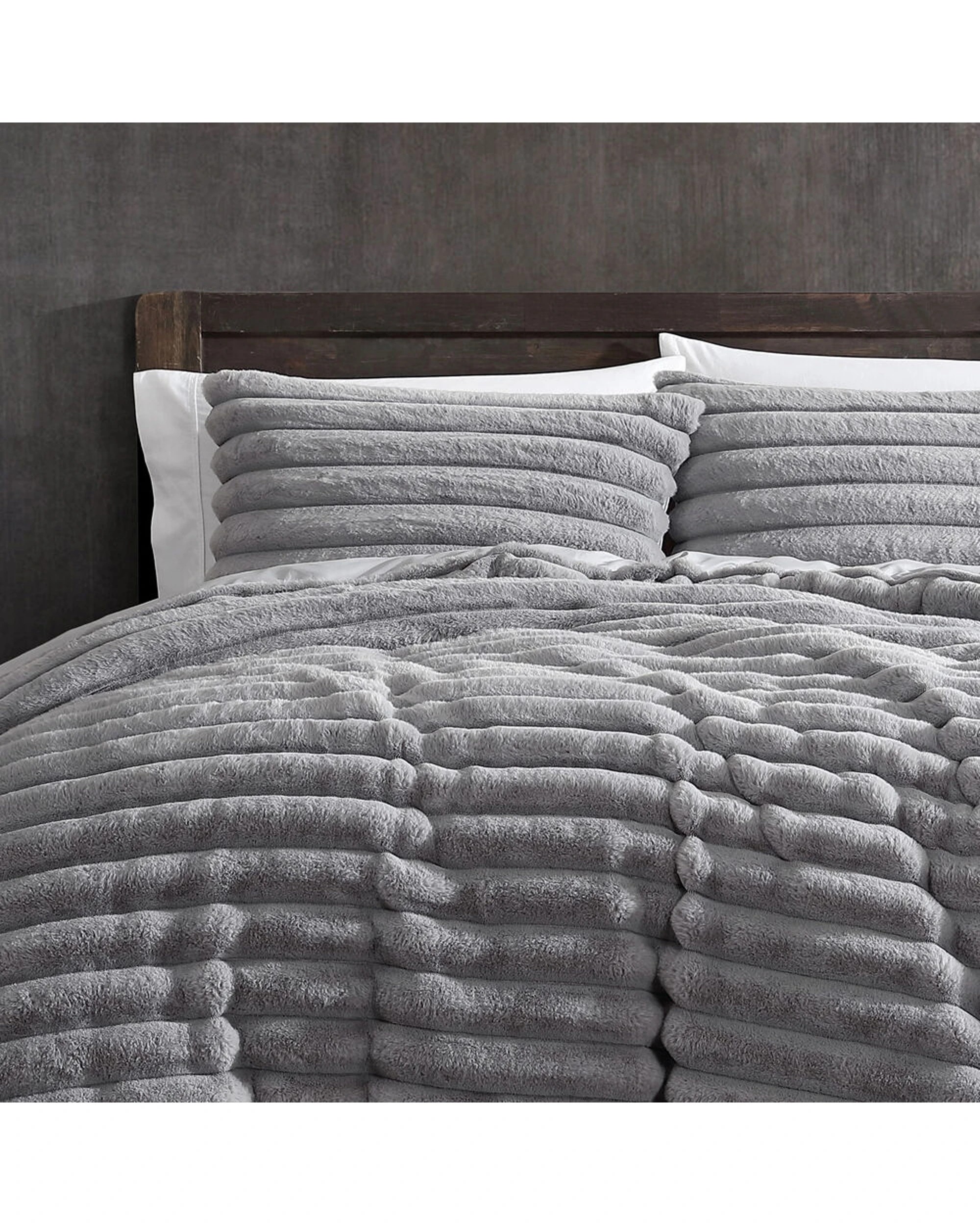 1 Ardor Boudoir Double Jax Chunky Faux Fur Quilt Cover With Pillowcase Set - Smoke - Grey, 1 of 1