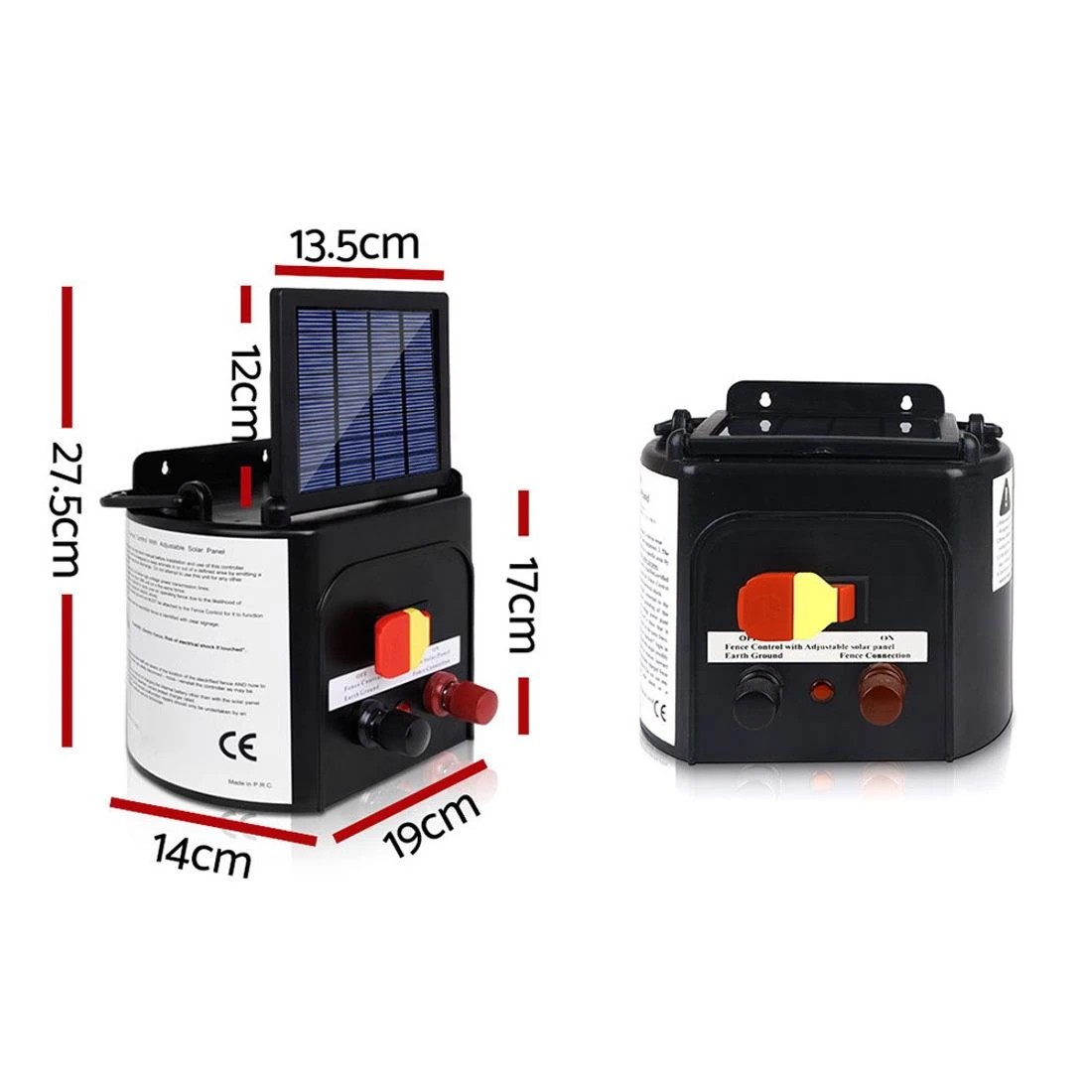 2 Giantz Fence Energiser 3KM Solar Powered 0.1J Electric Fencing Charger - Black, 2 of 7