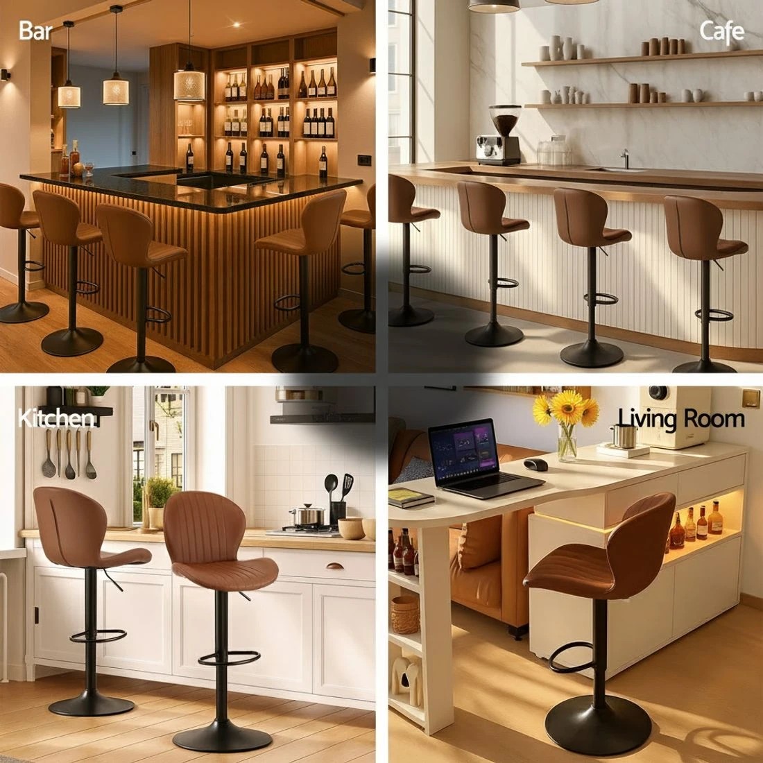 7 Artiss 4x Bar Stools Kitchen Swivel Gas Lift Counter Chair Shell Leather - Brown, 7 of 7