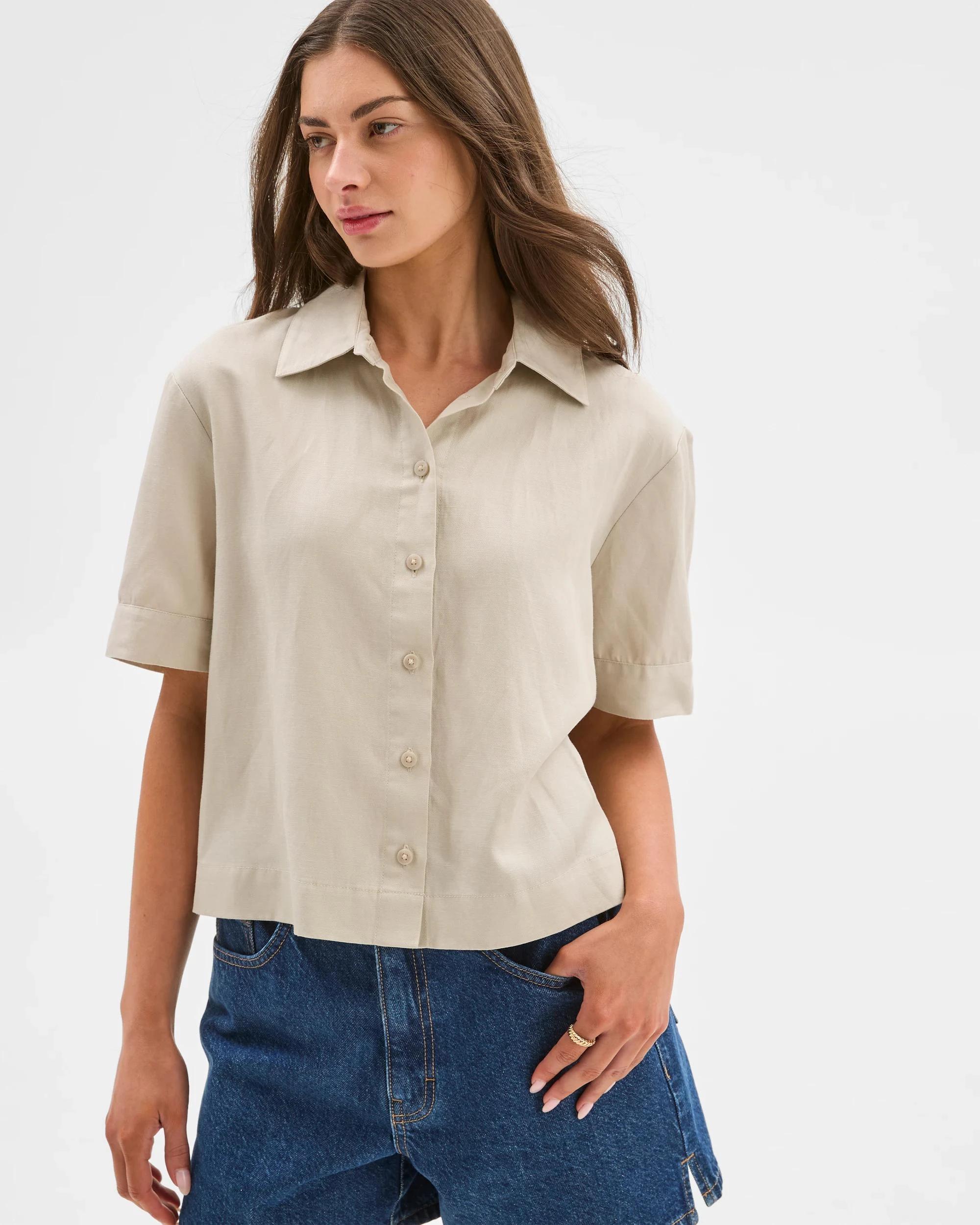 4 Target Petites Button Front Shirt FLAX, 4 of 6