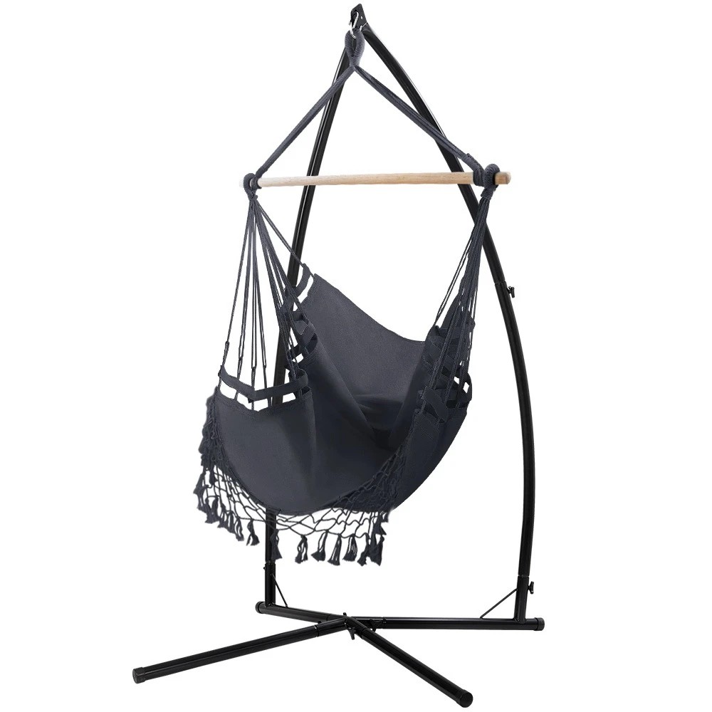 1 Gardeon Hammock Chair with Steel Stand Hanging Outdoor Tassel - Multi, 1 of 6