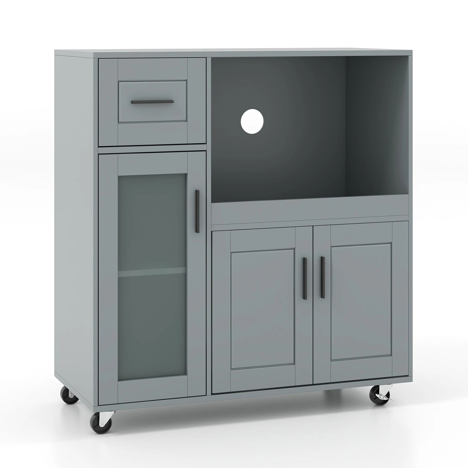 1 Costway Kitchen Island Trolley Mobile Storage Cabinet Buffet Sideboard w/Adjustable Shelf - Grey, 1 of 3