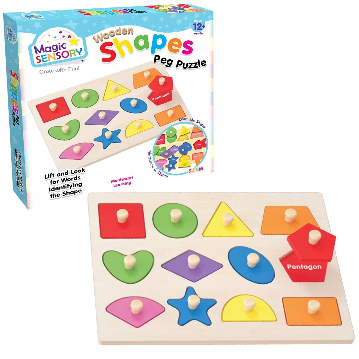 3 Magic Sensory Wooden Shapes Peg Puzzle, 3 of 3
