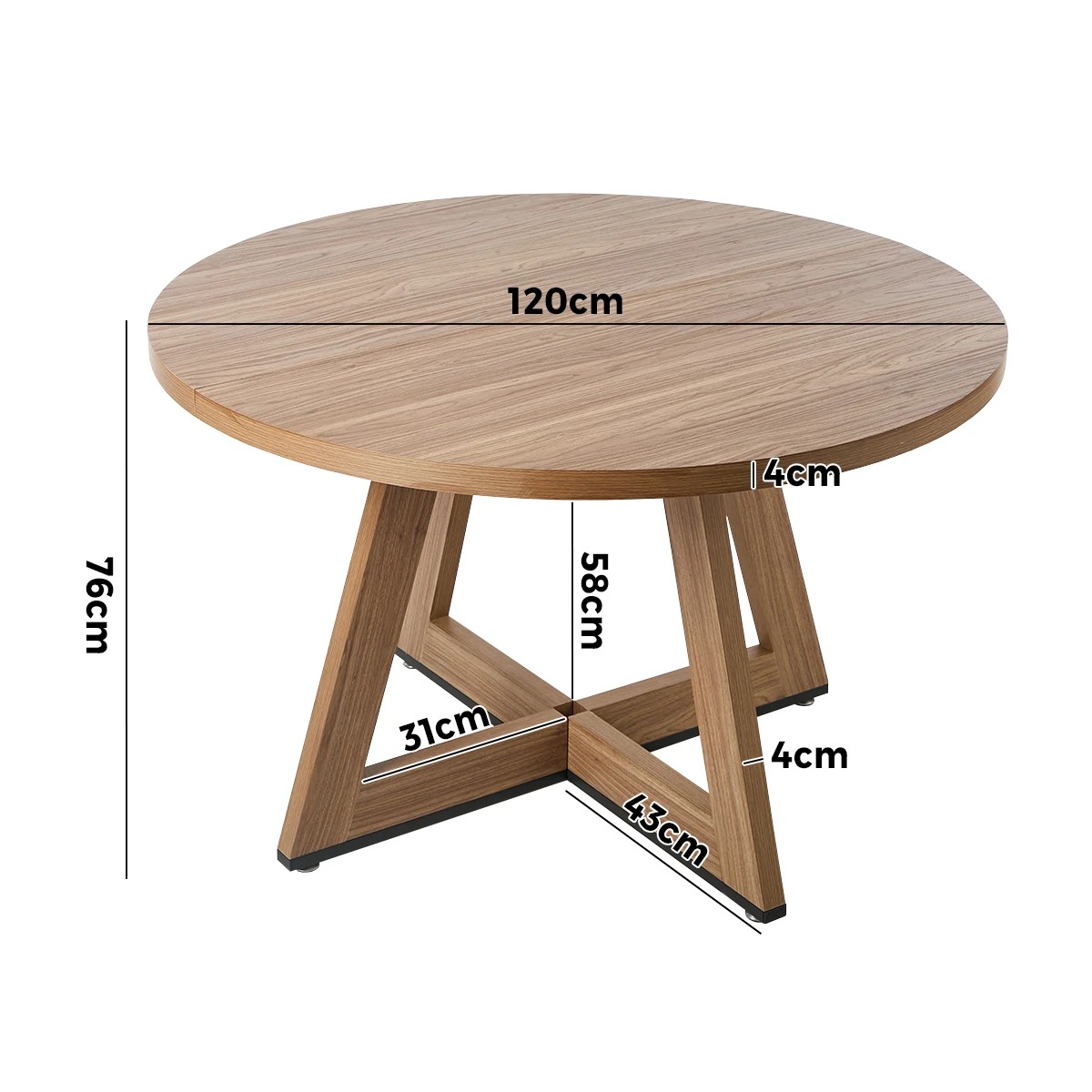 2 Oikiture 120cm Round Dining Table Wooden Kitchen Furniture - Natural, 2 of 9
