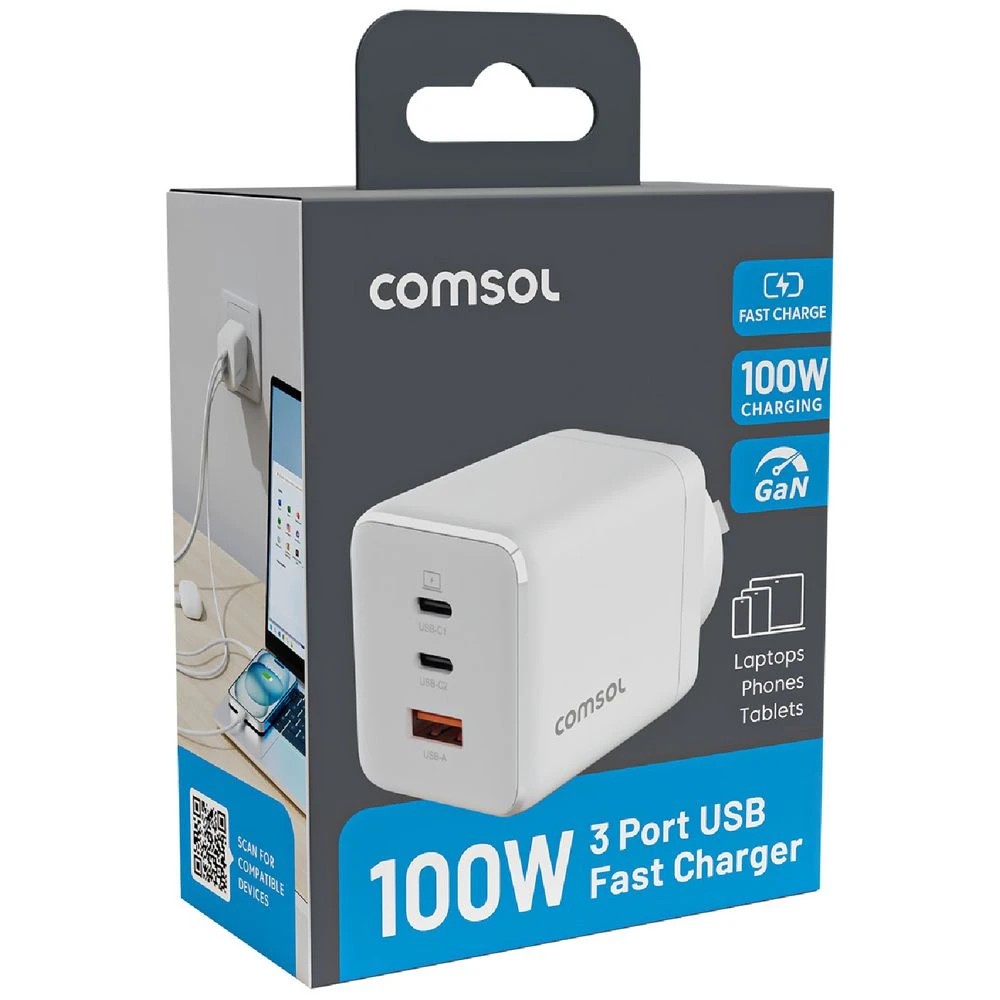 5 Comsol 100W 3 Port Wall Charger White, 5 of 5