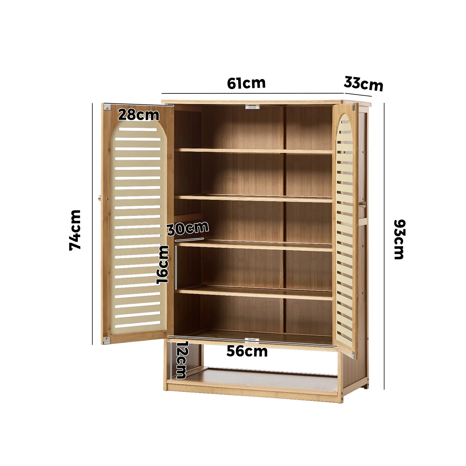 7 Oikiture Shoe Storage Cabinet 2 Doors Bamboo Shoe Organiser Shelf - Beige, 7 of 8