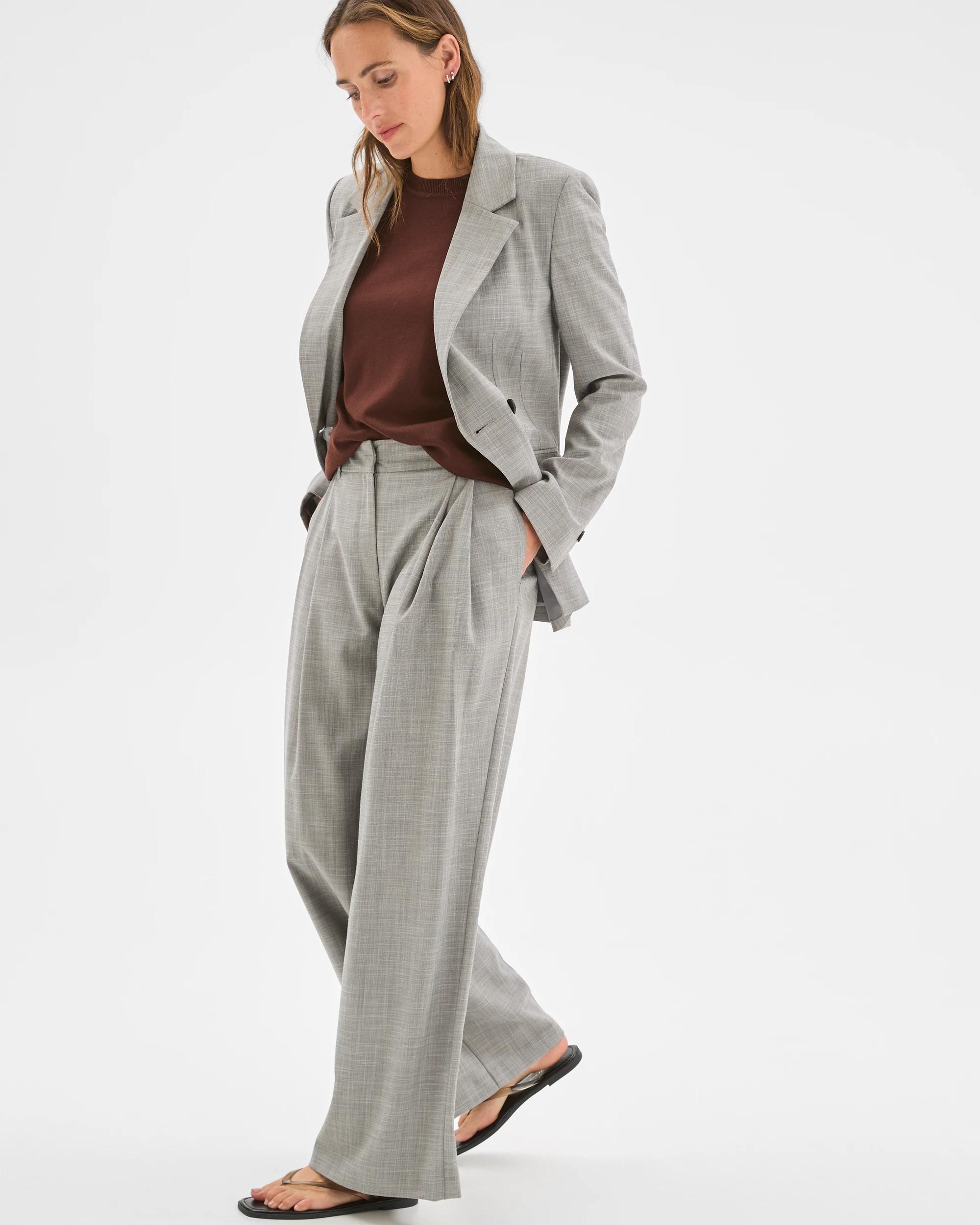 3 Preview Double Pleat Wide Leg Pants GREY MELANGE, 3 of 7