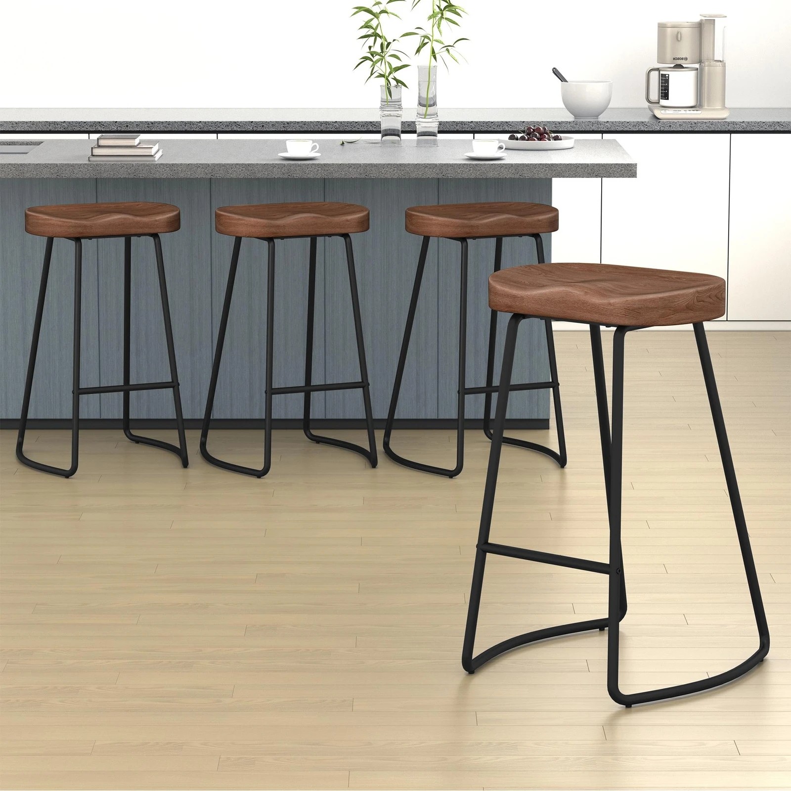 10 Alfordson 4x Bar Stools 75cm Tractor Kitchen Wooden Vintage Chair - Brown, 10 of 10