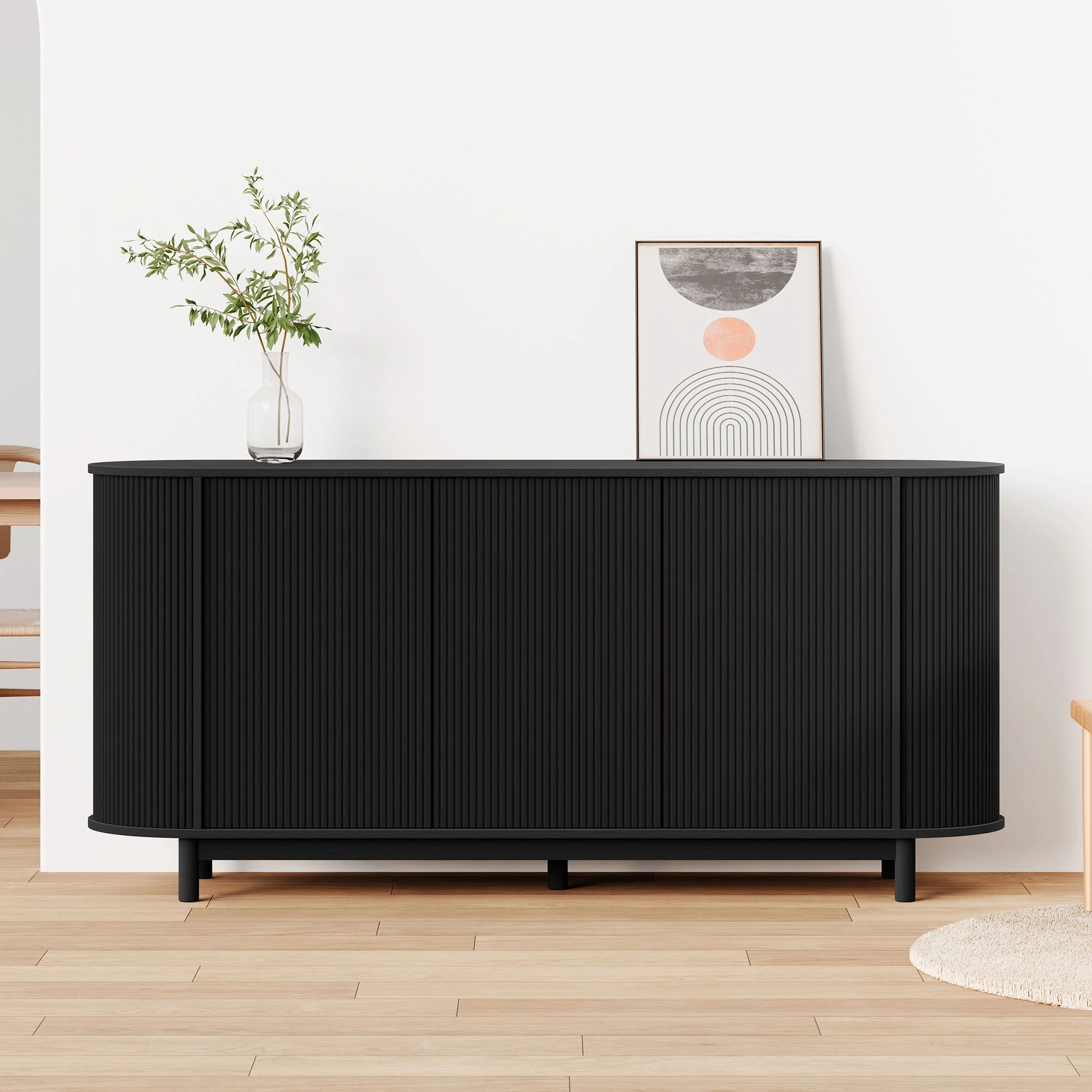 4 Alfordson Buffet Sideboard Cabinet Storage 3 Doors - Black, 4 of 10