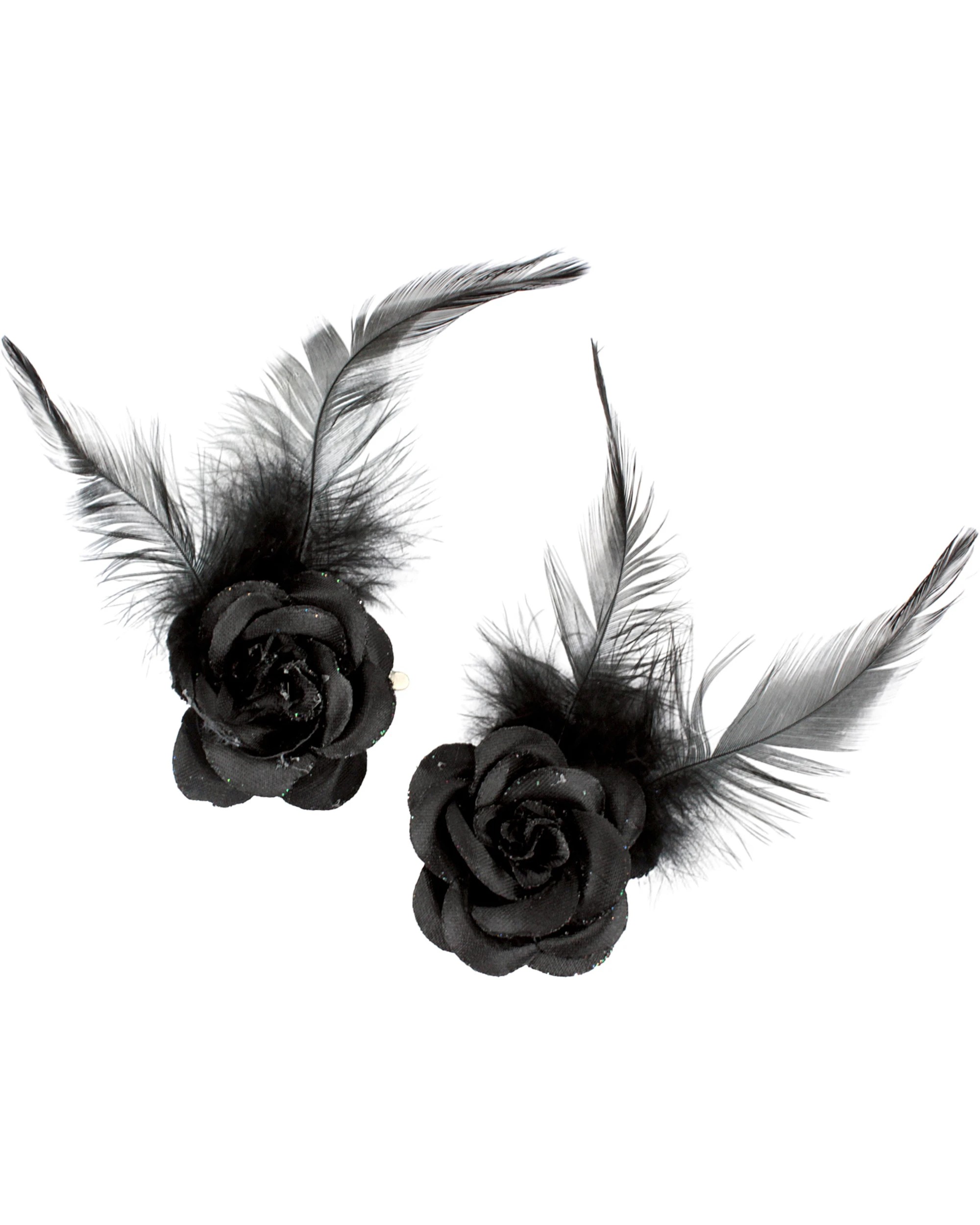 1 JD Party Rose and Feather Hair Clips Pack of 2 - One Size - Black, 1 of 2