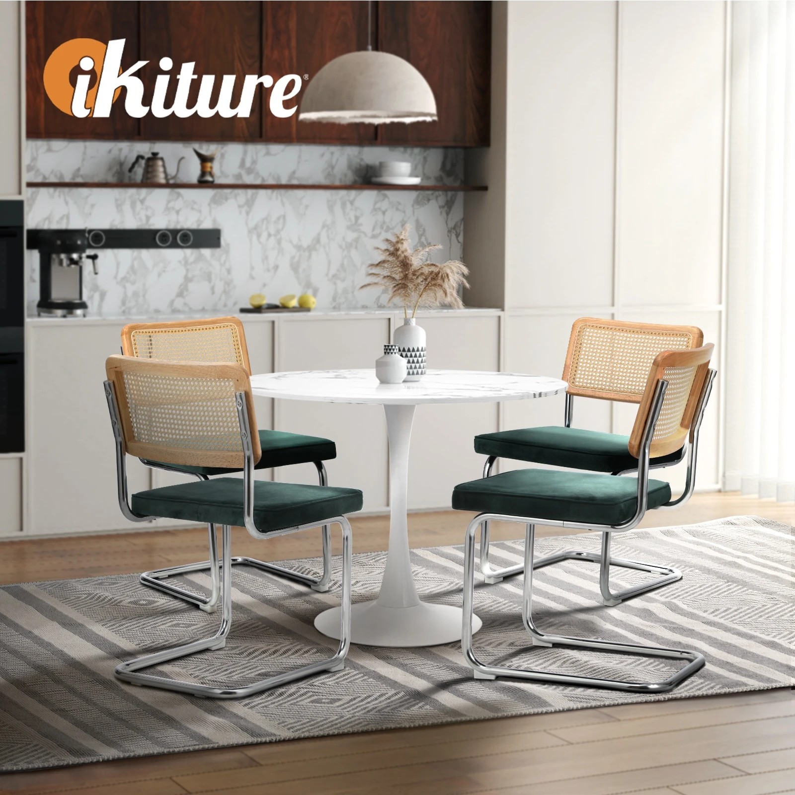 5 Oikiture 90cm Round Dining Table with 4PCS Dining Chairs Velvet - Multi, 5 of 9
