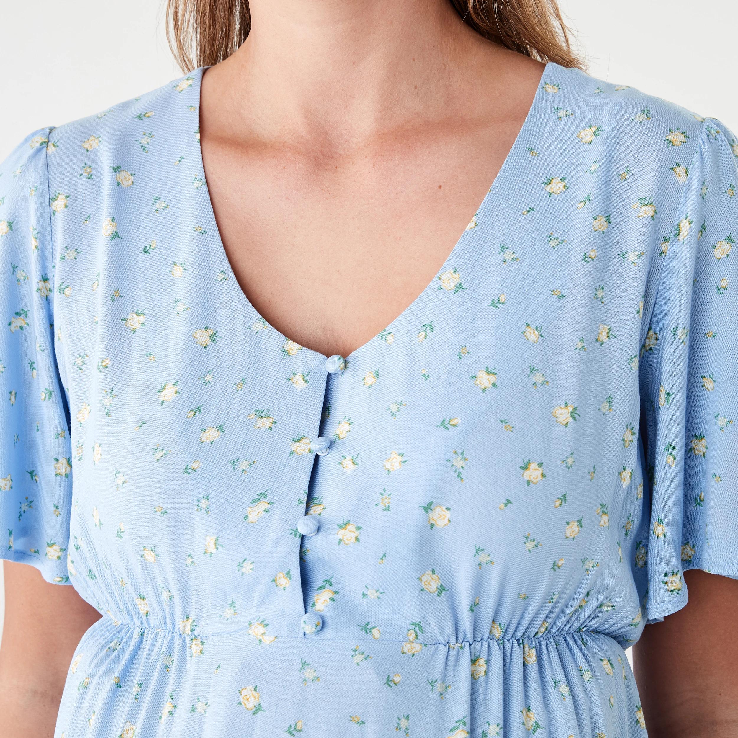 5 Maternity Short Sleeve Tea Dress Blue Ditsy, 5 of 6