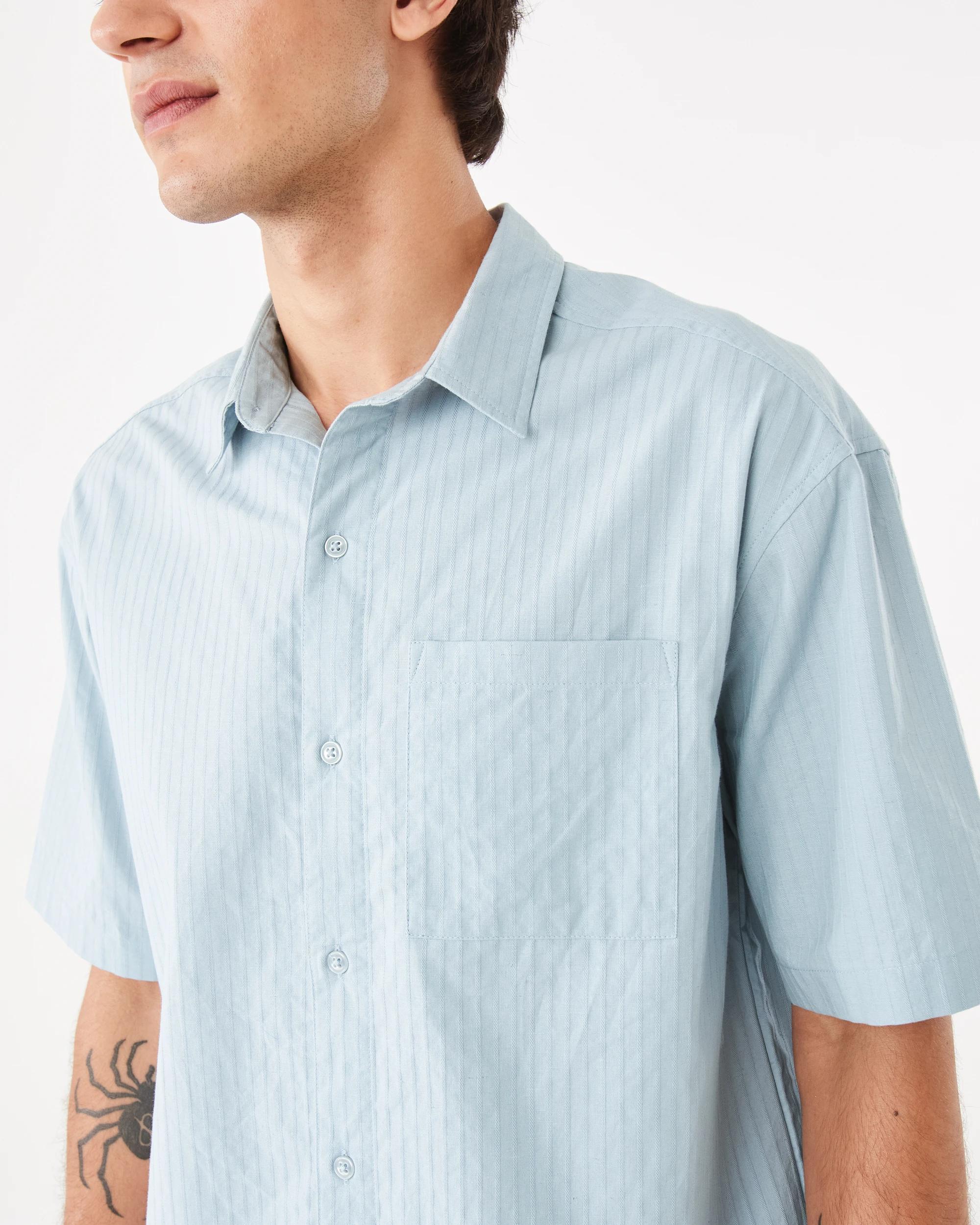 6 Short Sleeve Boxy Stripe Shirt Blu Cloud, 6 of 7