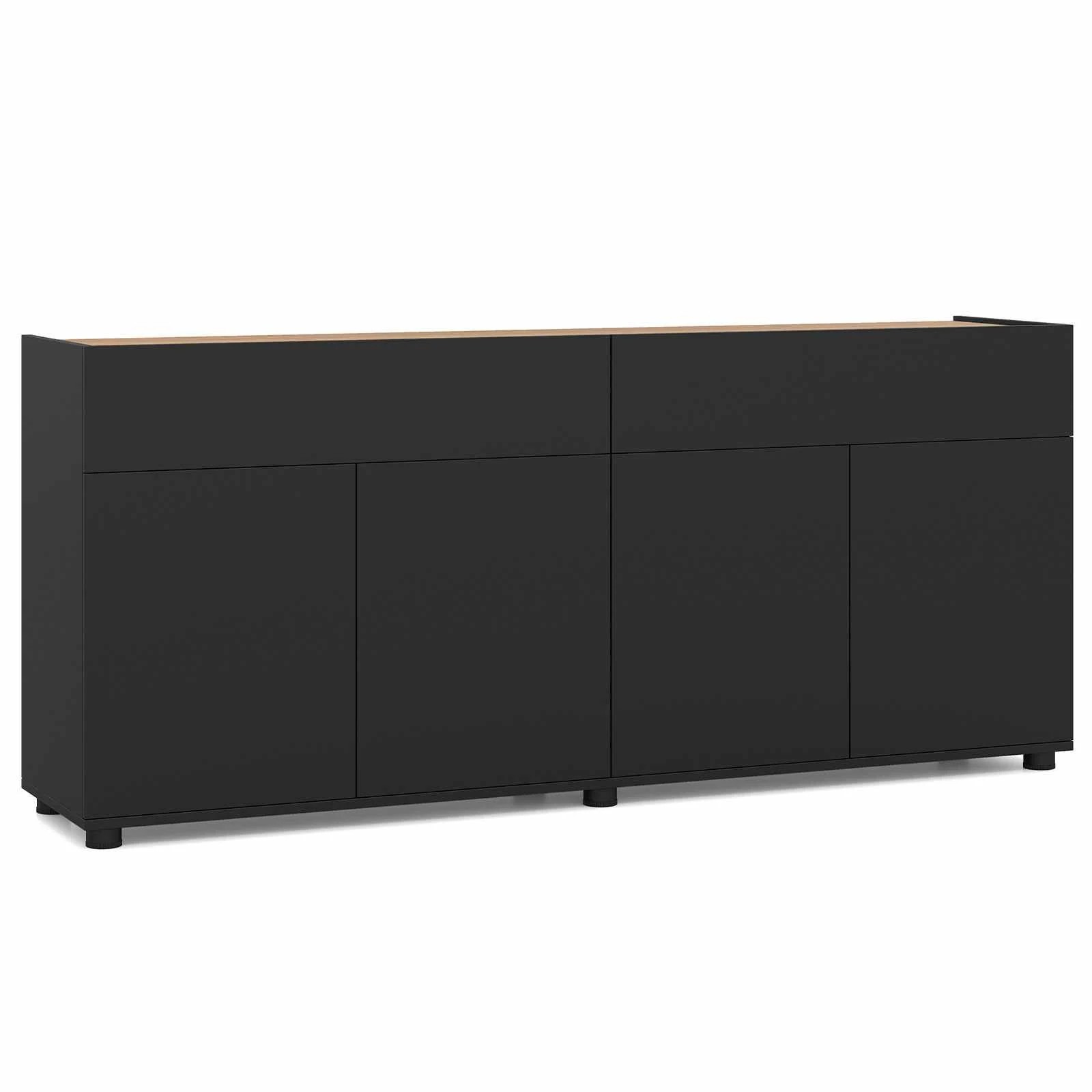 1 Costway 160cm Sideboard Buffet Cabinet Storage Wooden Coffee Bar 70"TV Stand - Black, 1 of 2