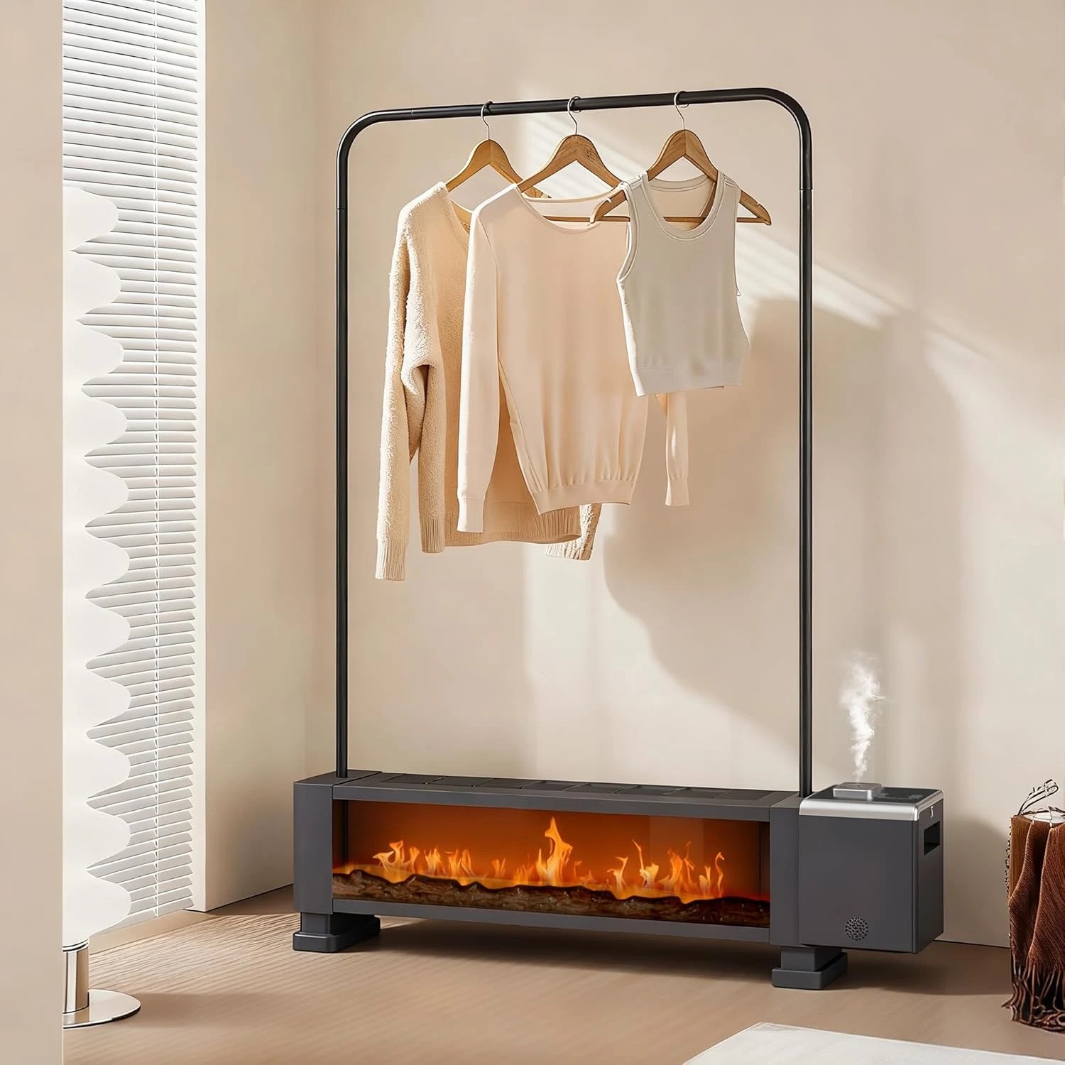 1 ADVWIN Baseboard Heater with 3D Flame 2200W Black, 1 of 6