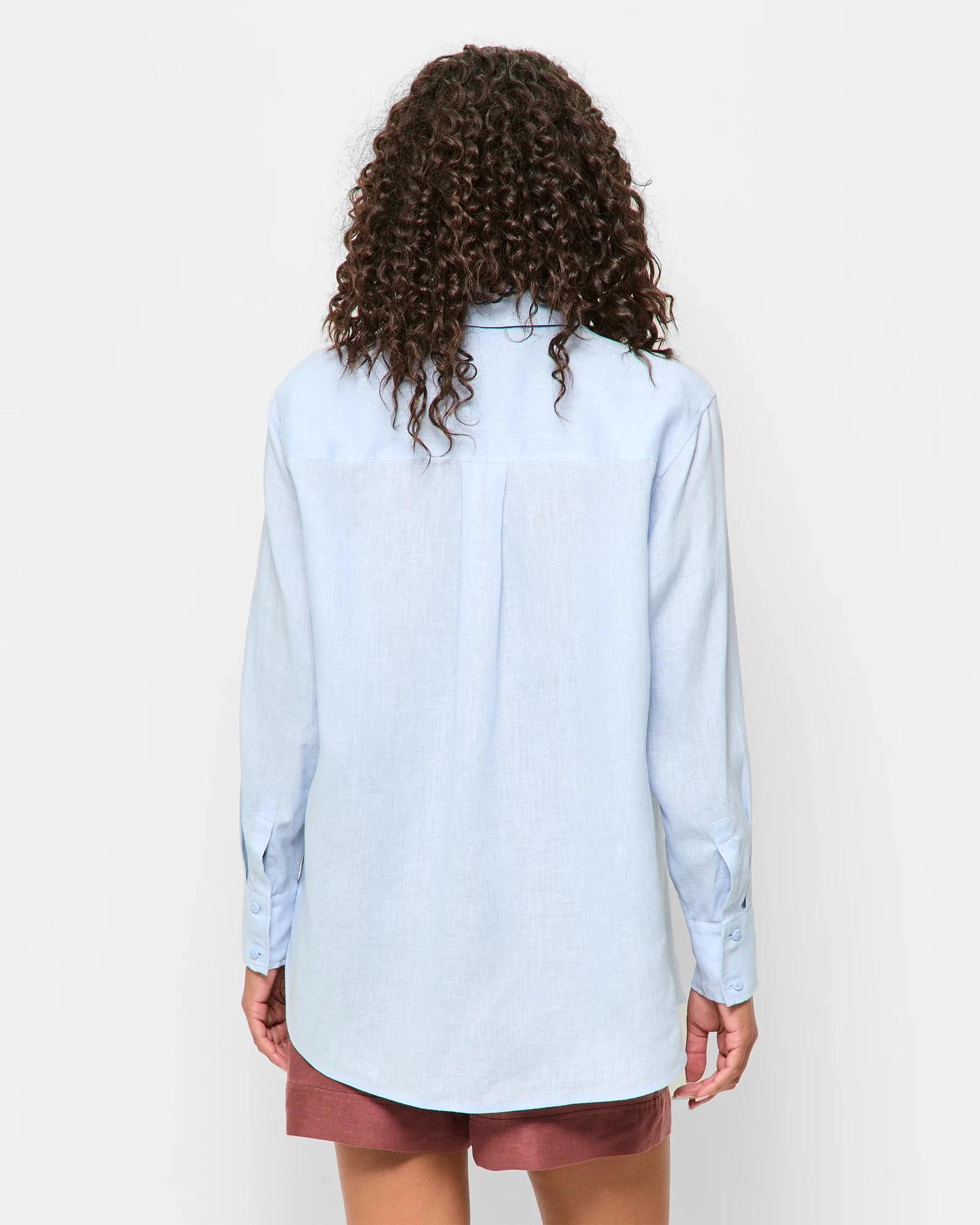 4 Target Woman European Linen Long Sleeve Shirt SUMMER BLUE, 4 of 5