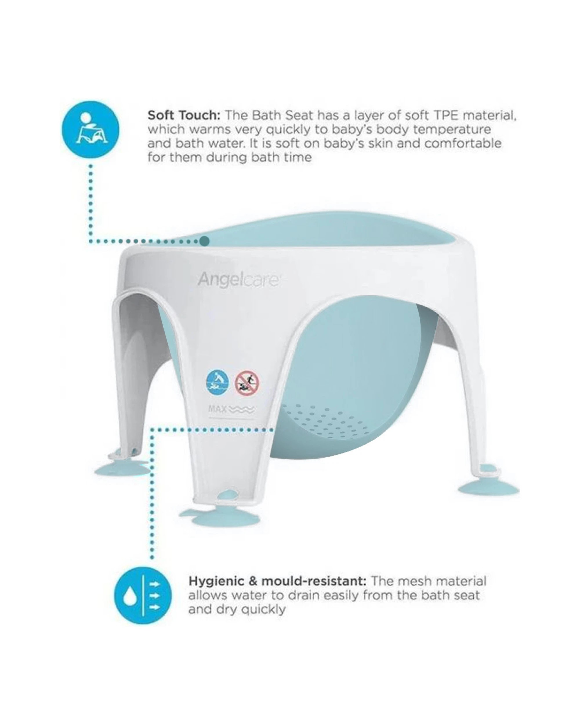 2 Angelcare Ac586 Baby Bath Soft Touch Ring Seat - Light Aqua, 2 of 3