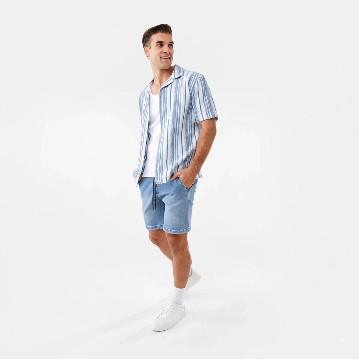 3 Short Sleeve Textured Stripe Shirt VAM STRIPE BLUE, 3 of 7