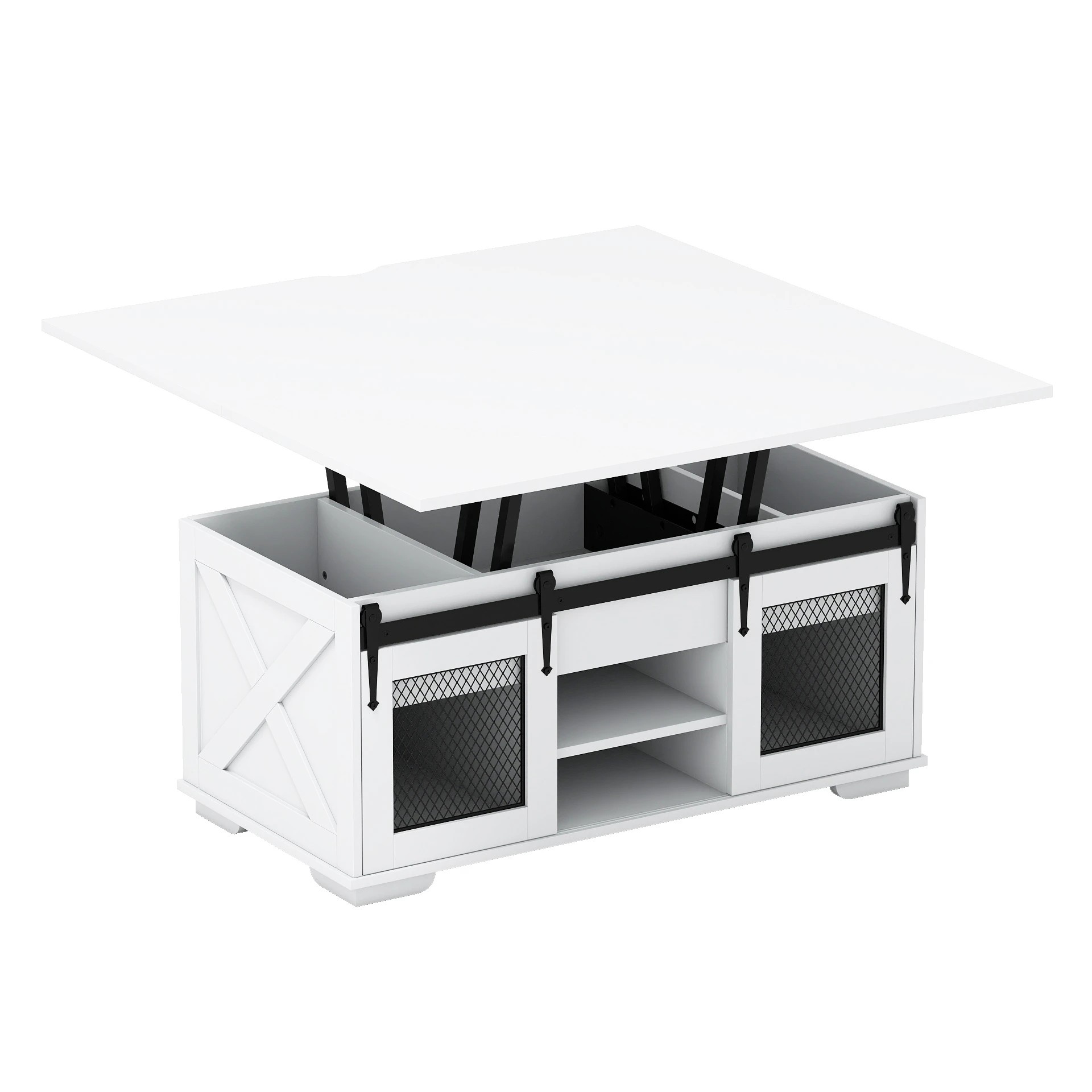 1 Costway Lift Top Coffee Table 3-in-1 Dining Table Farmhouse Center Table - White, 1 of 7