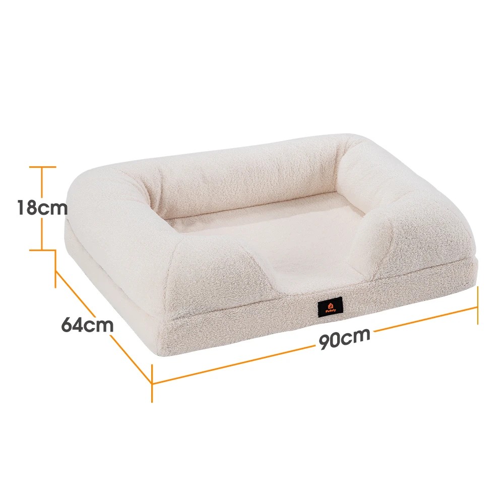 2 Petzly Memory Foam Dog Bed Pet Sofa Calming Bed Washable Removable Large - White, 2 of 3