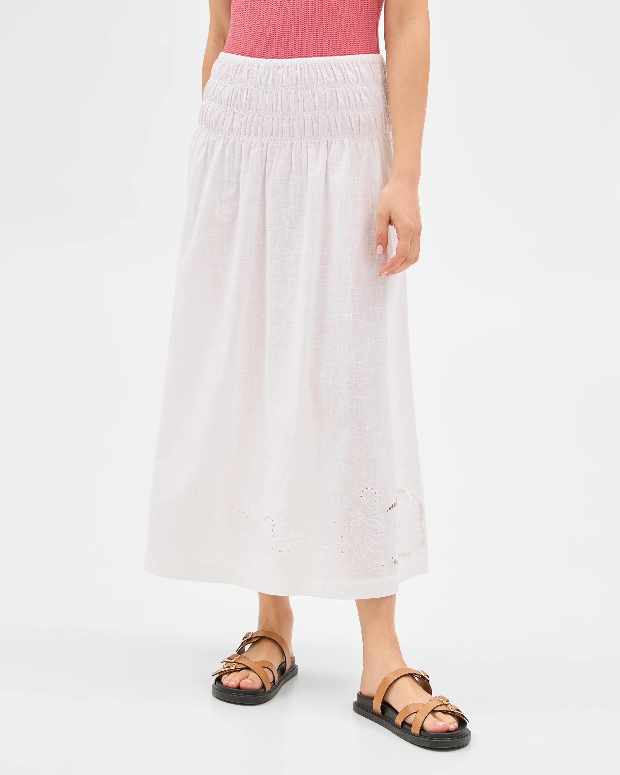 4 Target Resort Embroidered Tiered Maxi Skirt WHITE, 4 of 6