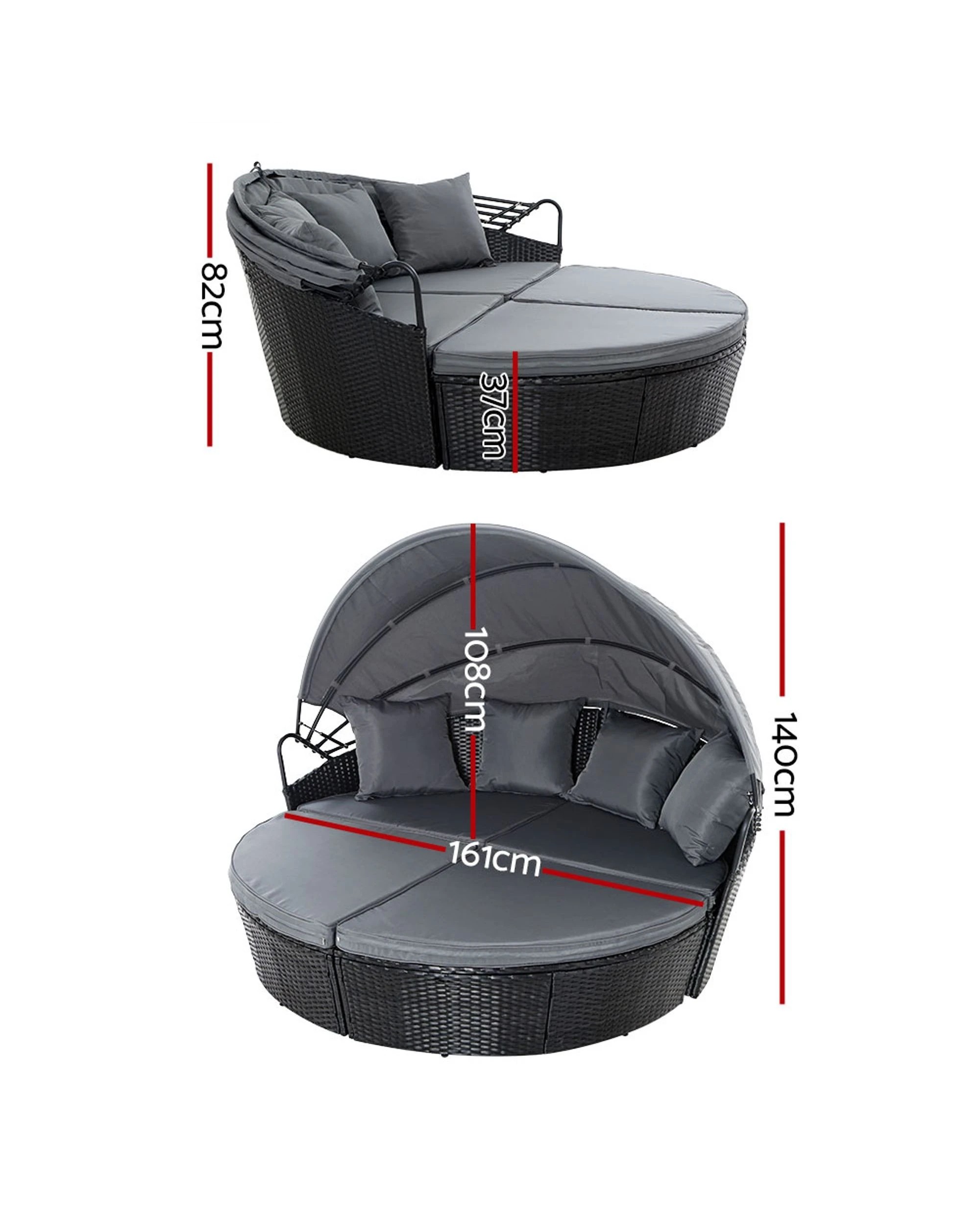 3 Gardeon Sun Lounge Setting Wicker Lounger Day Bed Outdoor Furniture Patio - Black, 3 of 8