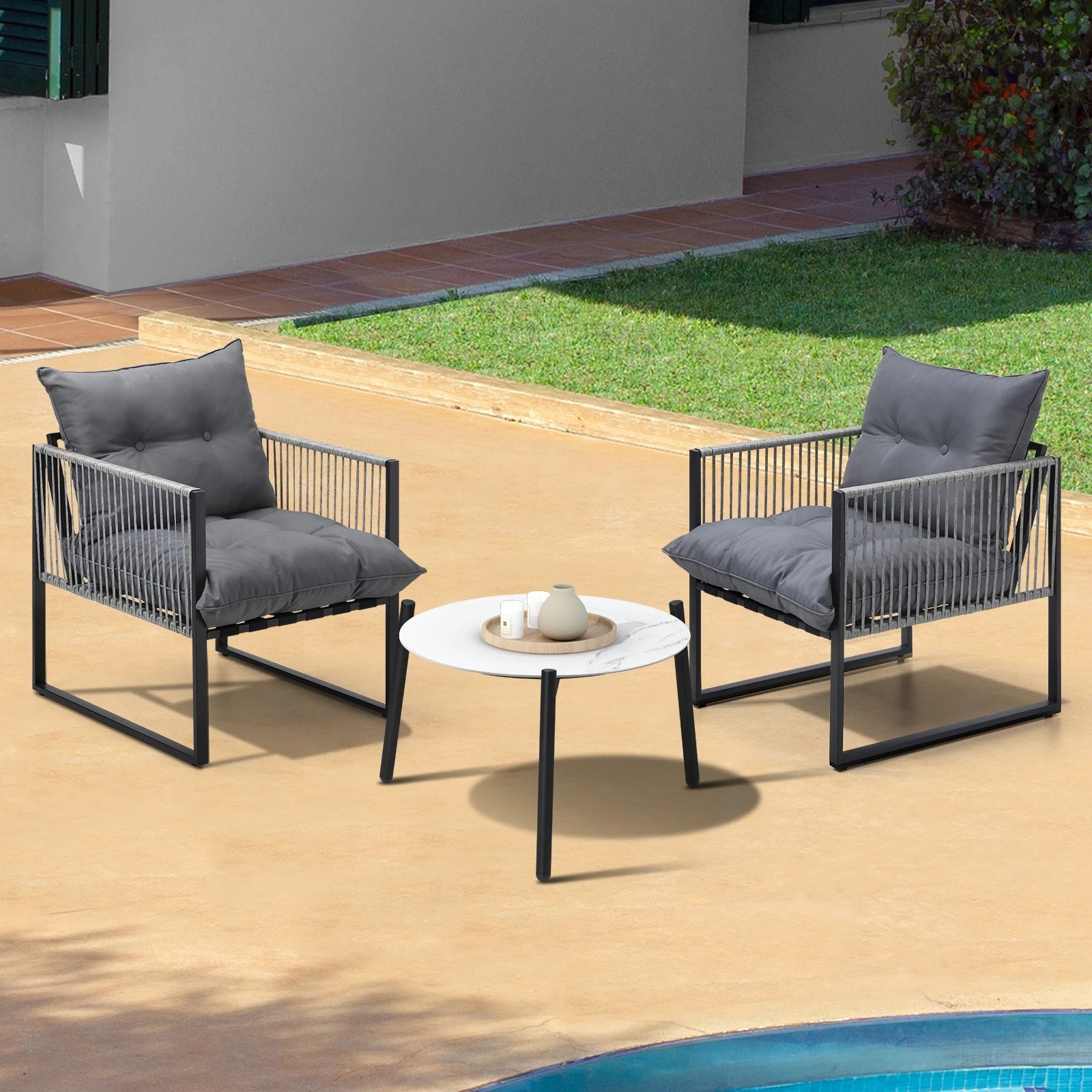 3 Livsip 3PCS Outdoor Patio Setting Table Chairs White 50cm Coffee Table - Multi, 3 of 9