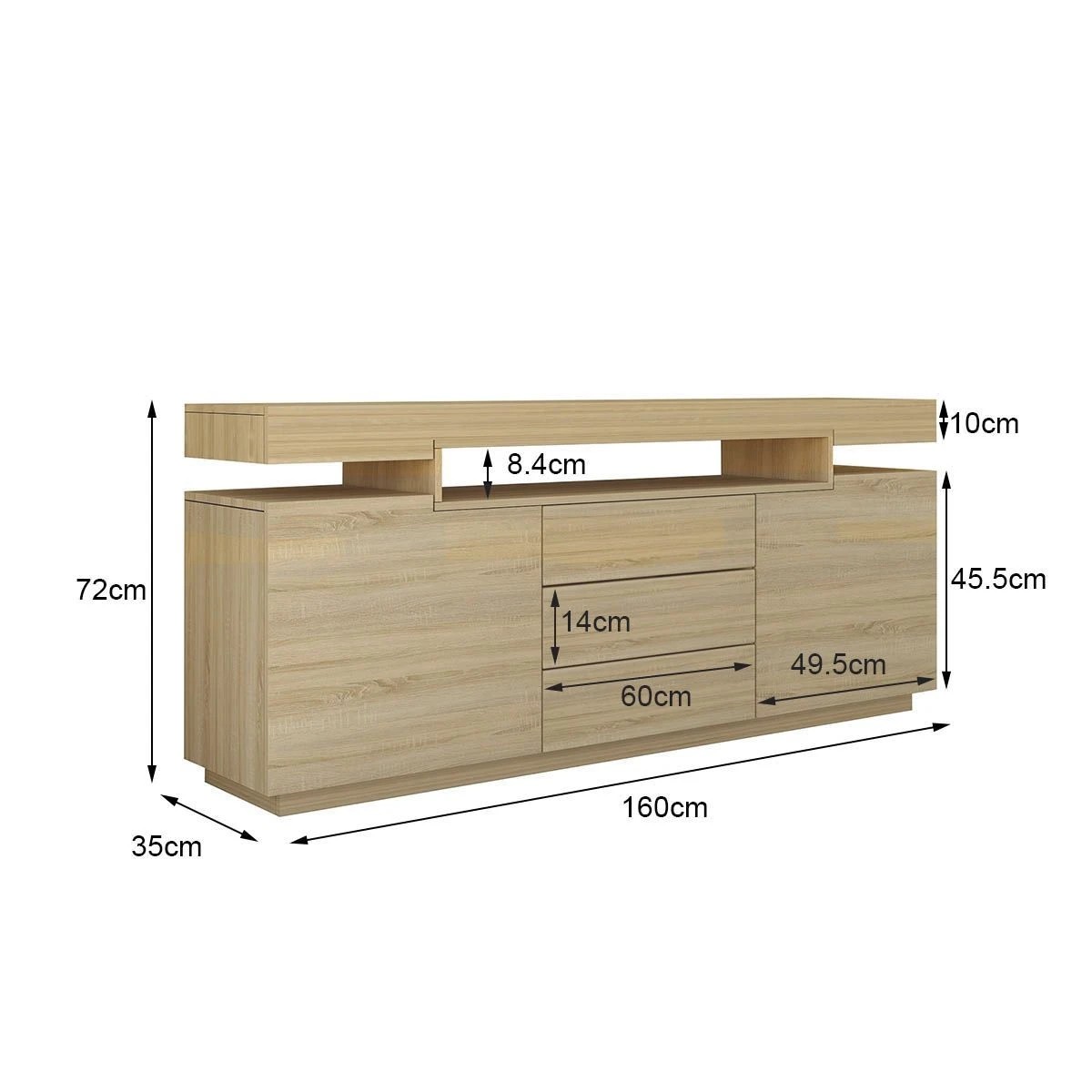 6 Ausway 3 Drawer Sideboard TV Stand Cabinet Buffet Table Oak 160x35x72cm, 6 of 9