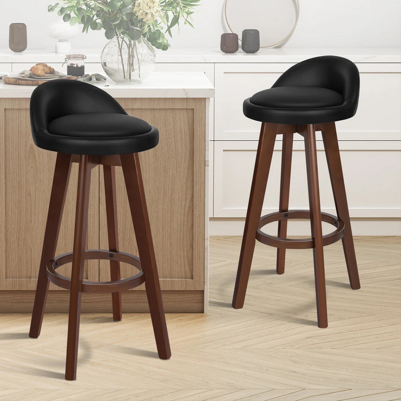10 Alfordson 2x Bar Stools Liam Kitchen Wooden Swivel Chairs Black - Black, 10 of 10