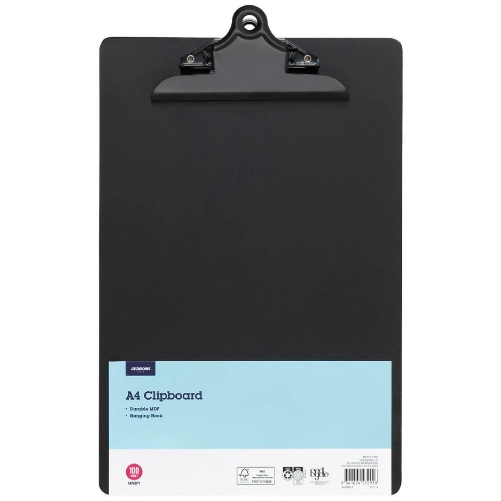 1 J.Burrows A4 MDF Clipboard Black, 1 of 3