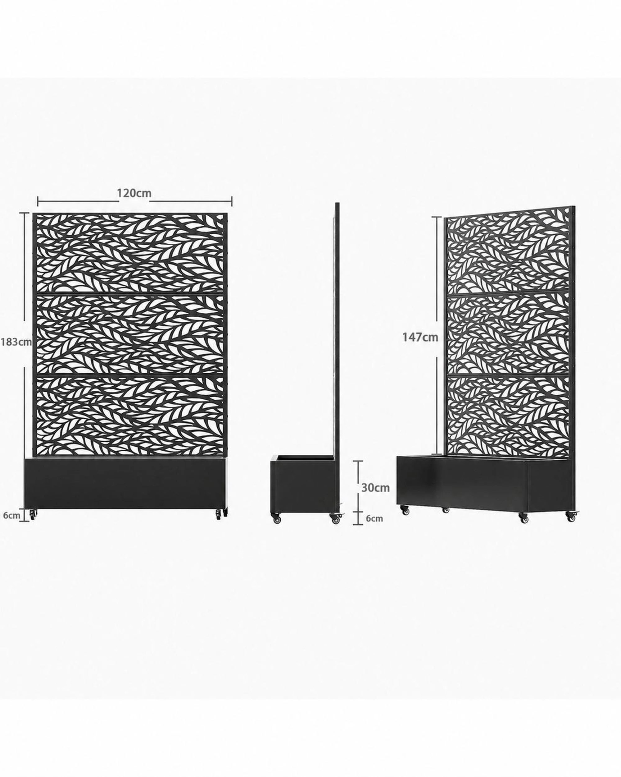 5 OAKORY 180cm Metal Planter Box with Privacy Screen and Lockable Wheels, Drainage Hole, Raised Garden Bed Patio - Black, 5 of 5