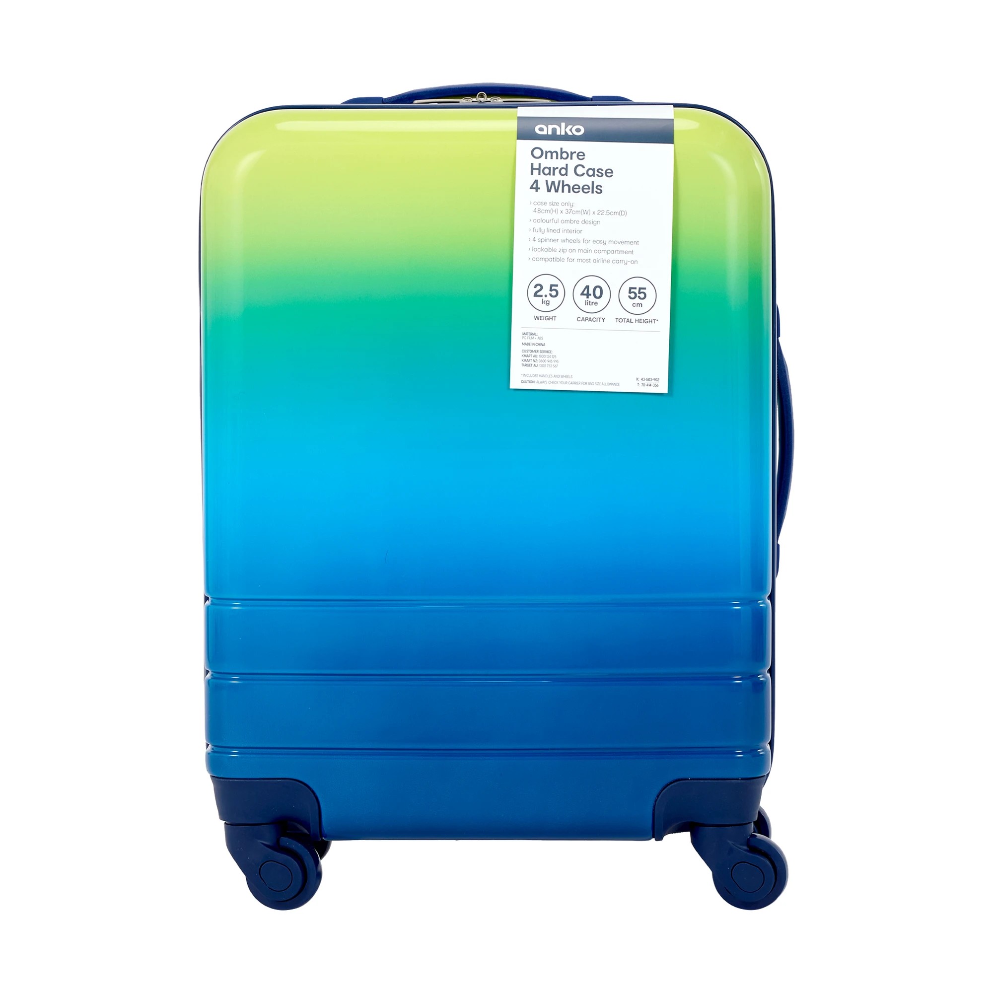 8 55cm Ombre Hard Case 4 Wheels - Green and Blue, 8 of 8