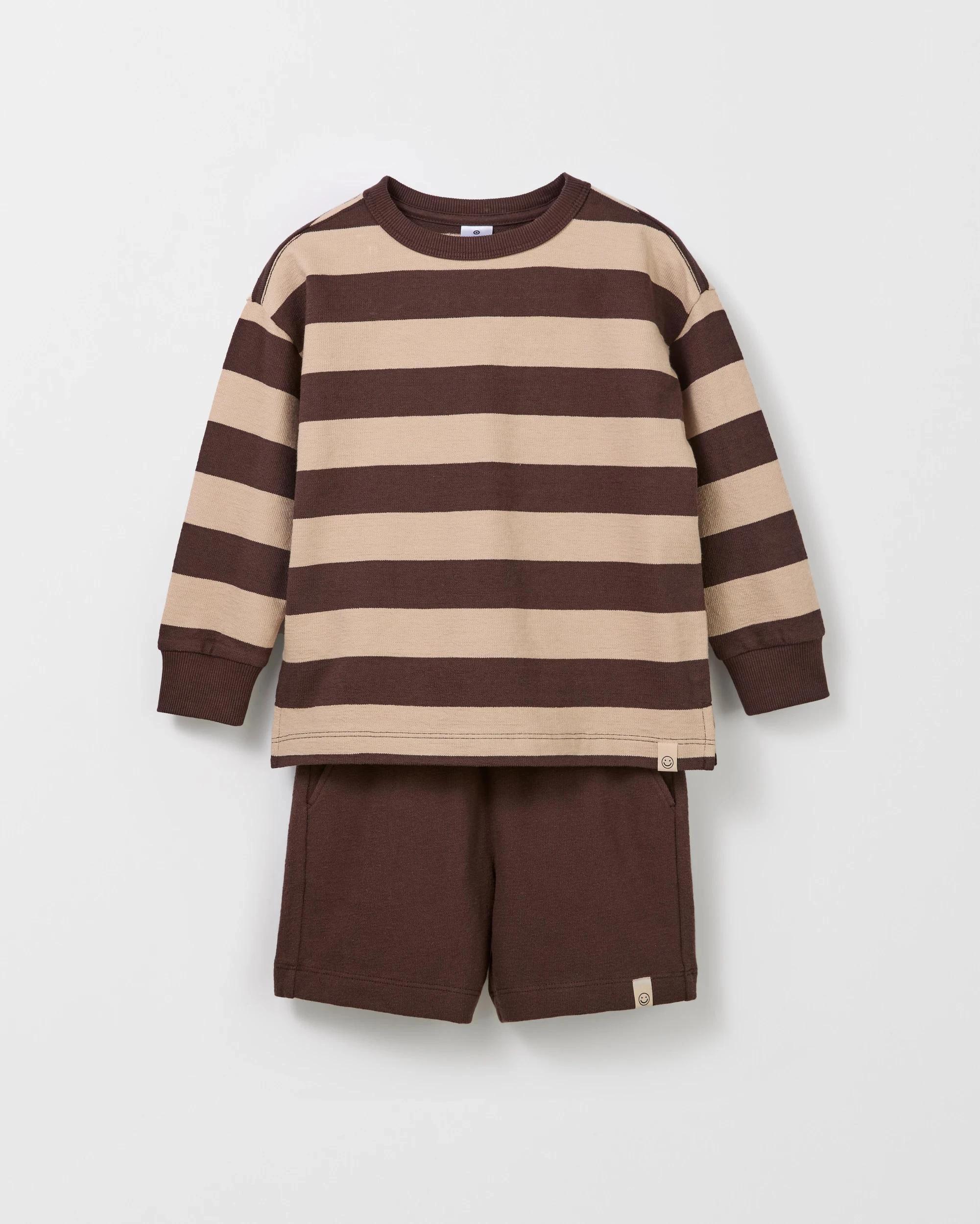 6 Target Kids Australian Cotton Textured Fleece Crew Top and Short Set BROWN, 6 of 7