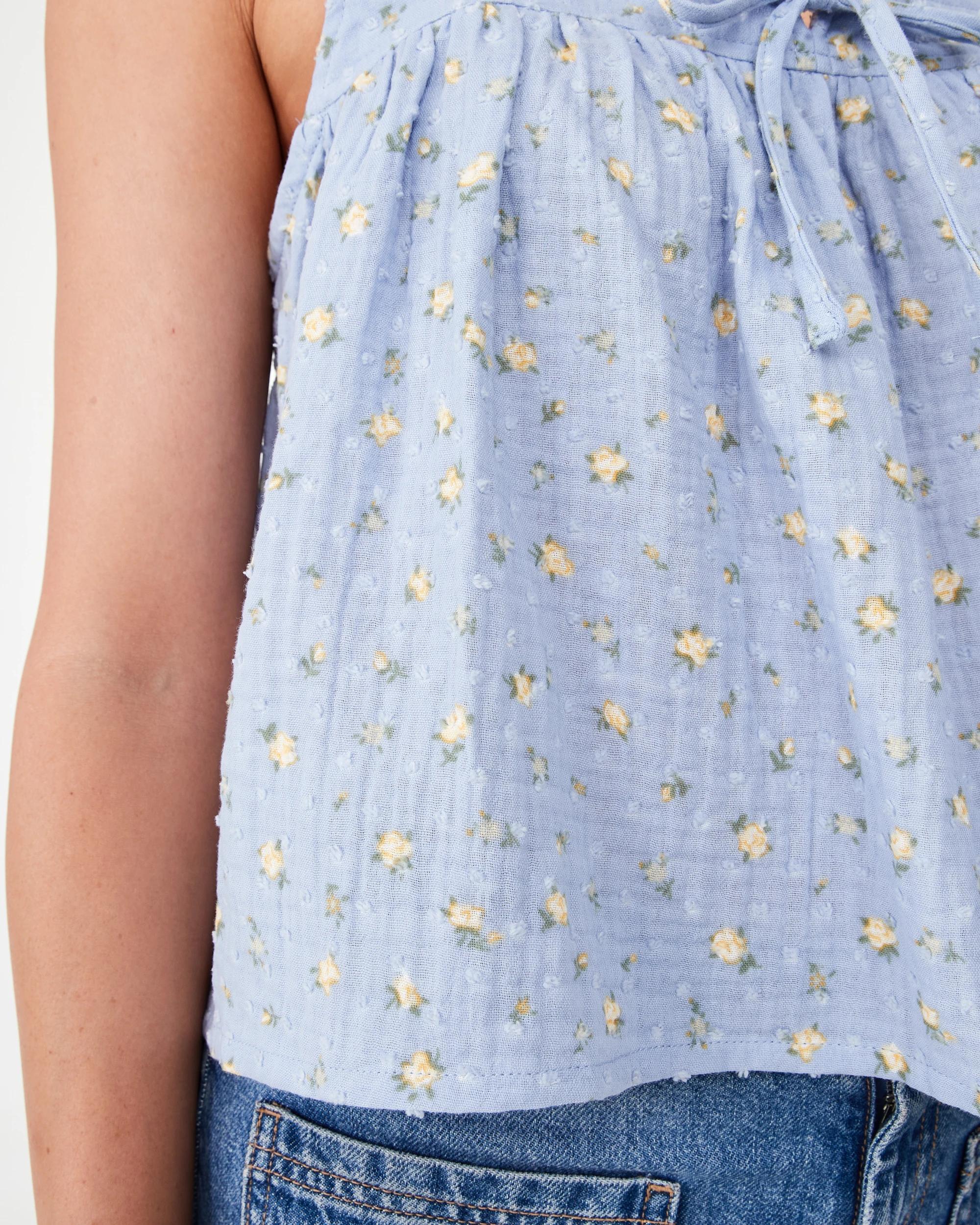 6 Sleeveless Tie Front Top Blue Ditsy, 6 of 6