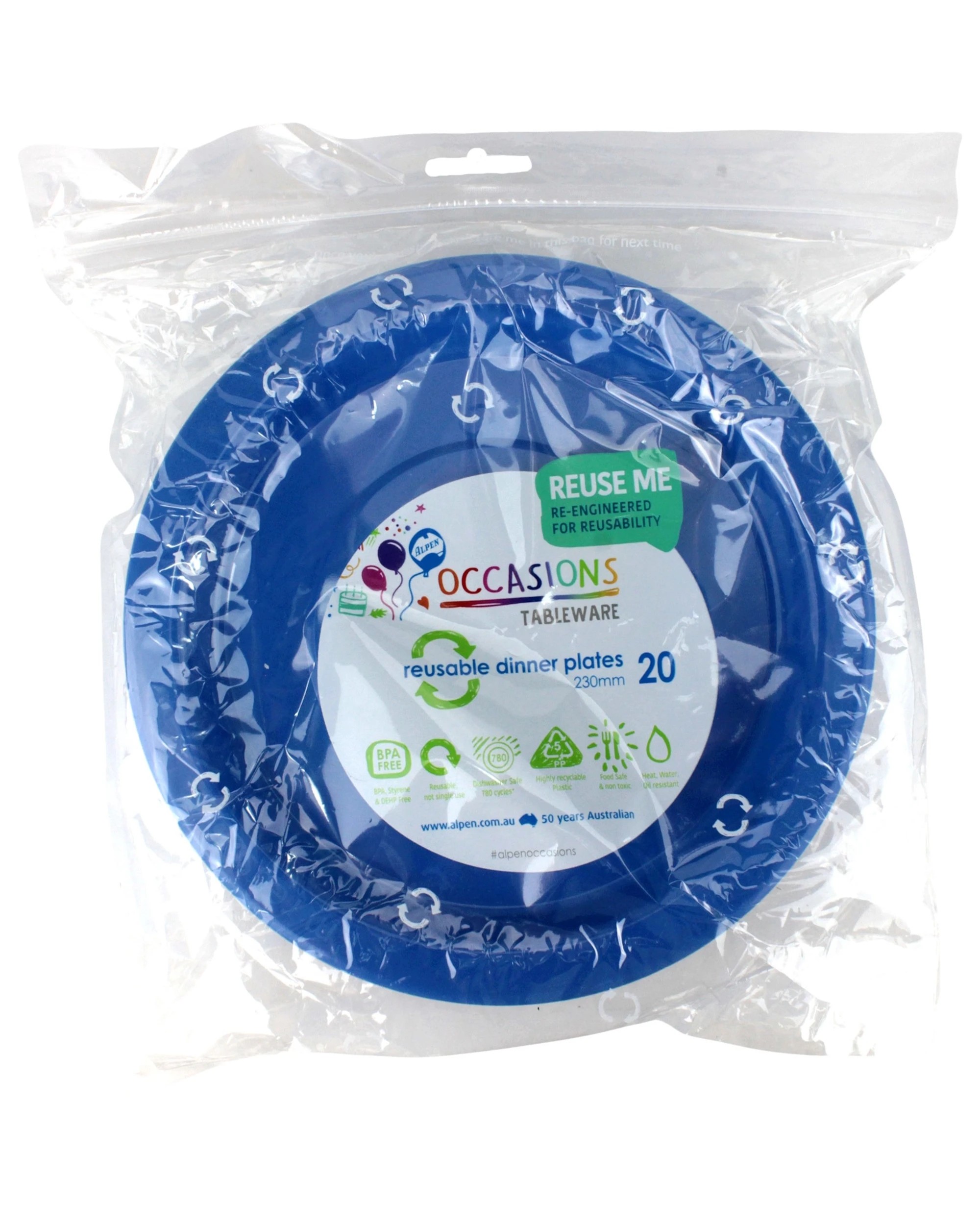 2 Alpen 23cm Reusable Plates Pack of 20 - Fashion Royal Blue - Royal Blue, 2 of 3