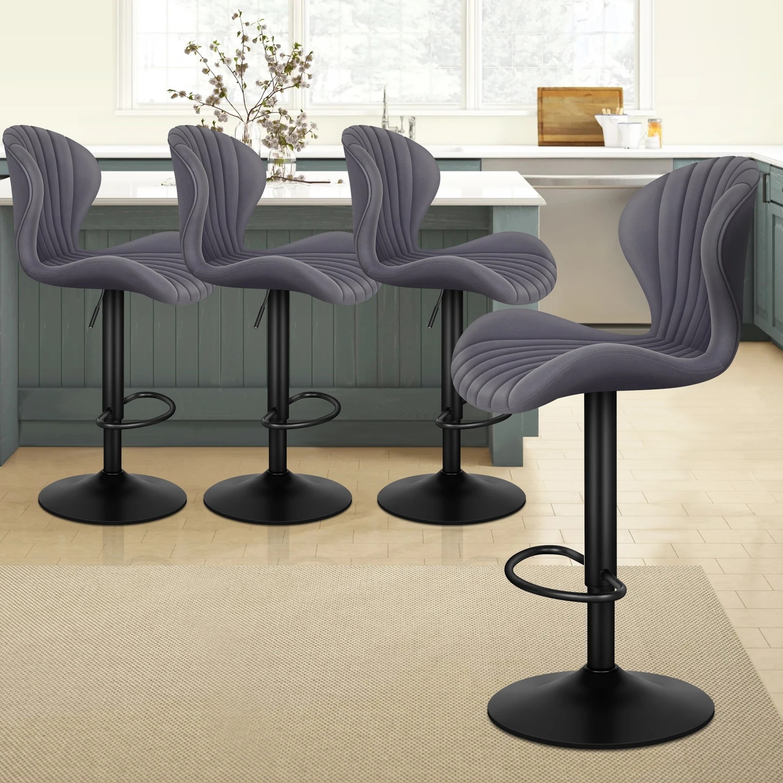 9 Alfordson 4x Bar Stools Gas Lift Air Leather Bar Chairs Kitchen Swivel - Grey, 9 of 10