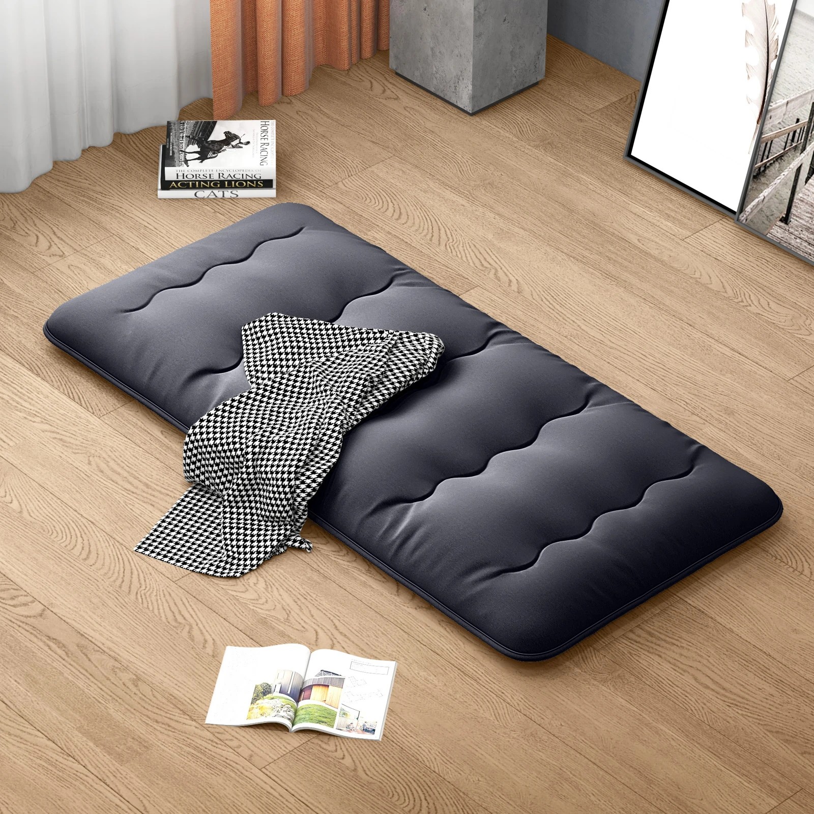 2 Costway Single Size Foldable Mattress Portable Roll Up Mat Japanese Floor Mattress w/Carry Bag - Black, 2 of 2