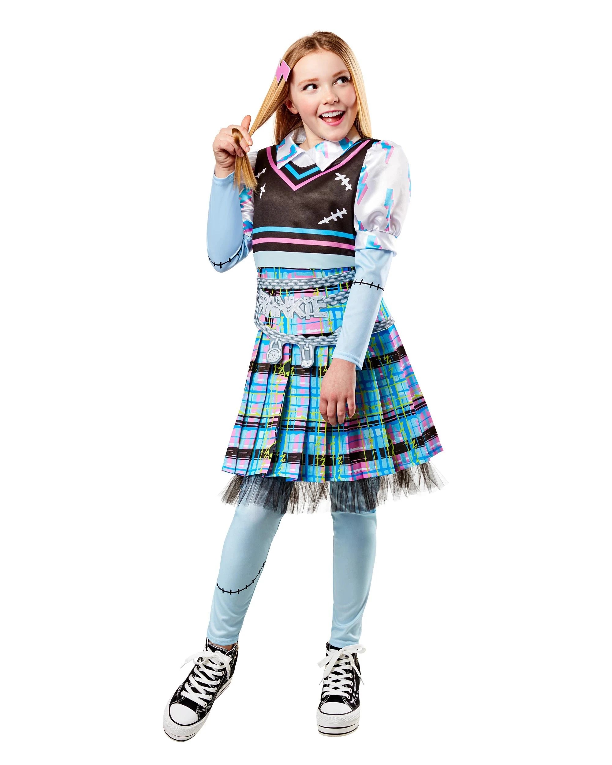 1 Monster High Frankie Stein Deluxe Kids Costume Size 6-8yrs - Blue, 1 of 3