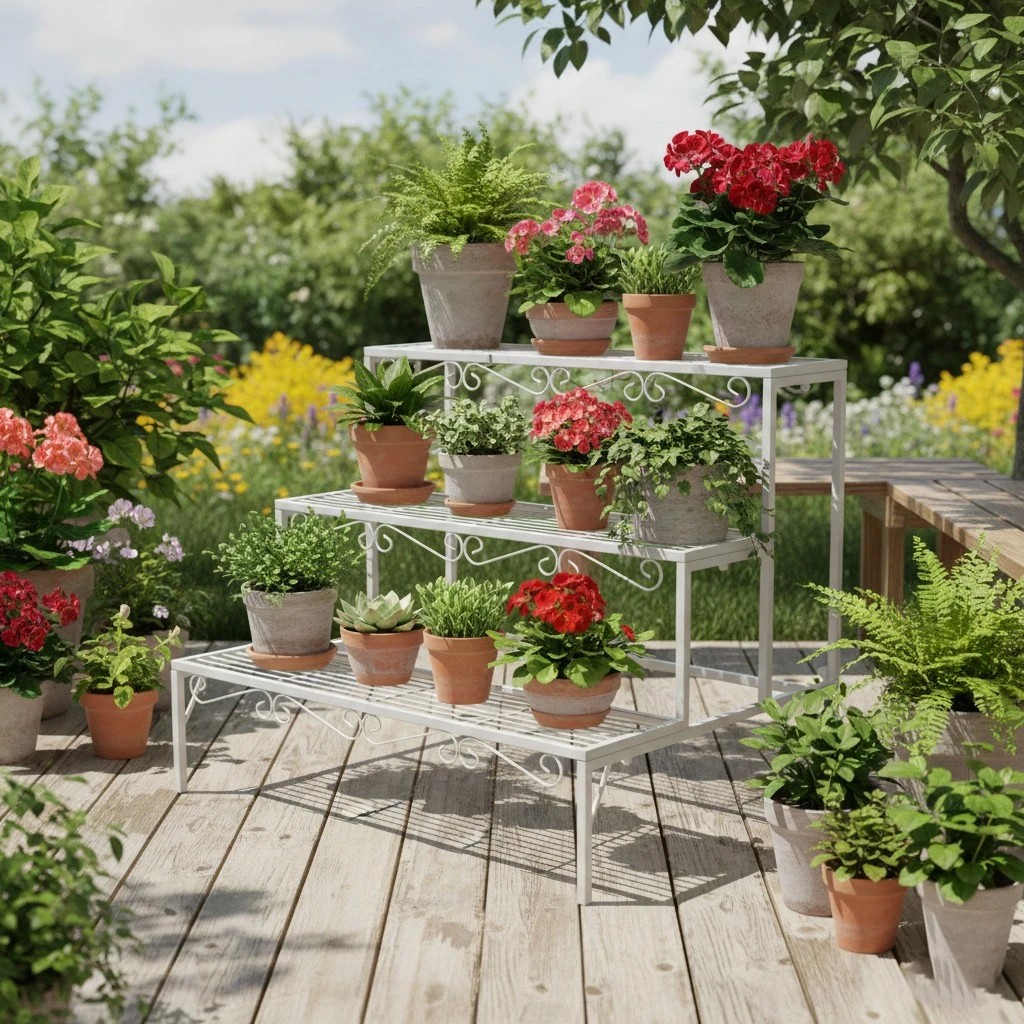 8 Levede 3 Tier Rectangle Shape Metal Plant Stand - White, 8 of 9