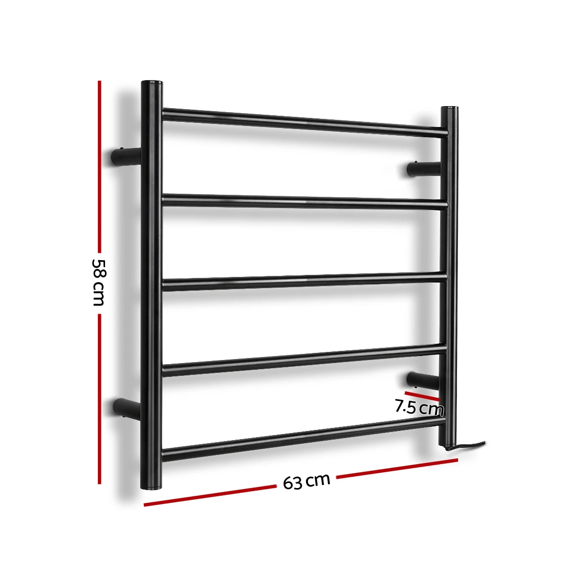 2 Devanti Electric Heated Towel Rail Rack 5 Bars Wall Mounted Clothes Dry Warmer - Black, 2 of 2