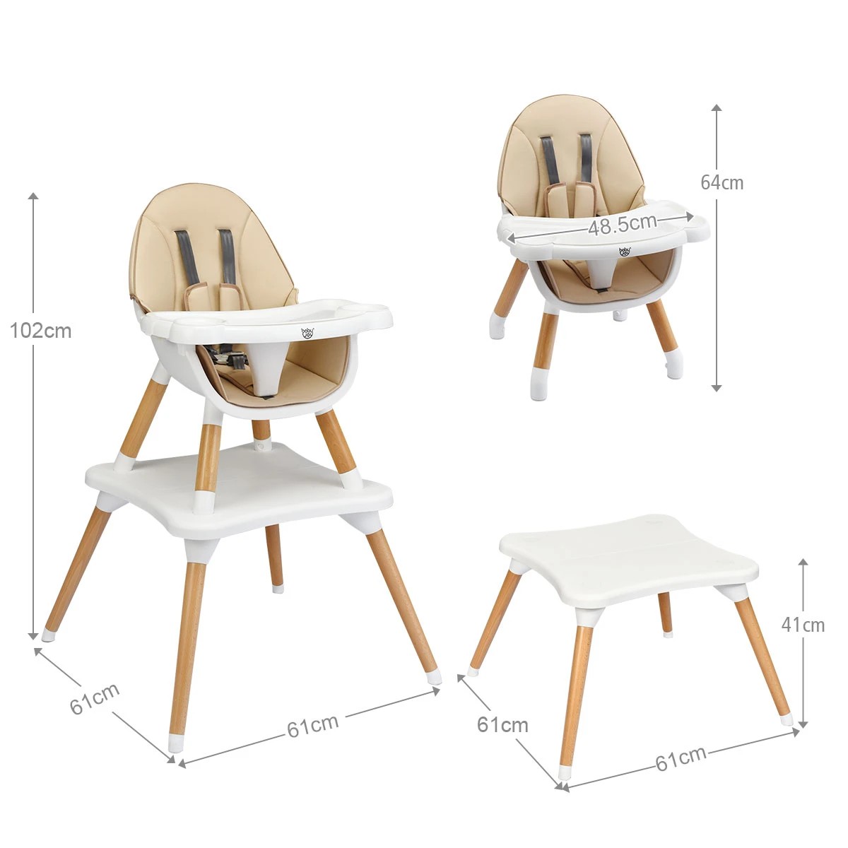 2 Costway Convertible Baby High Chair Wooden Khaki, 2 of 2