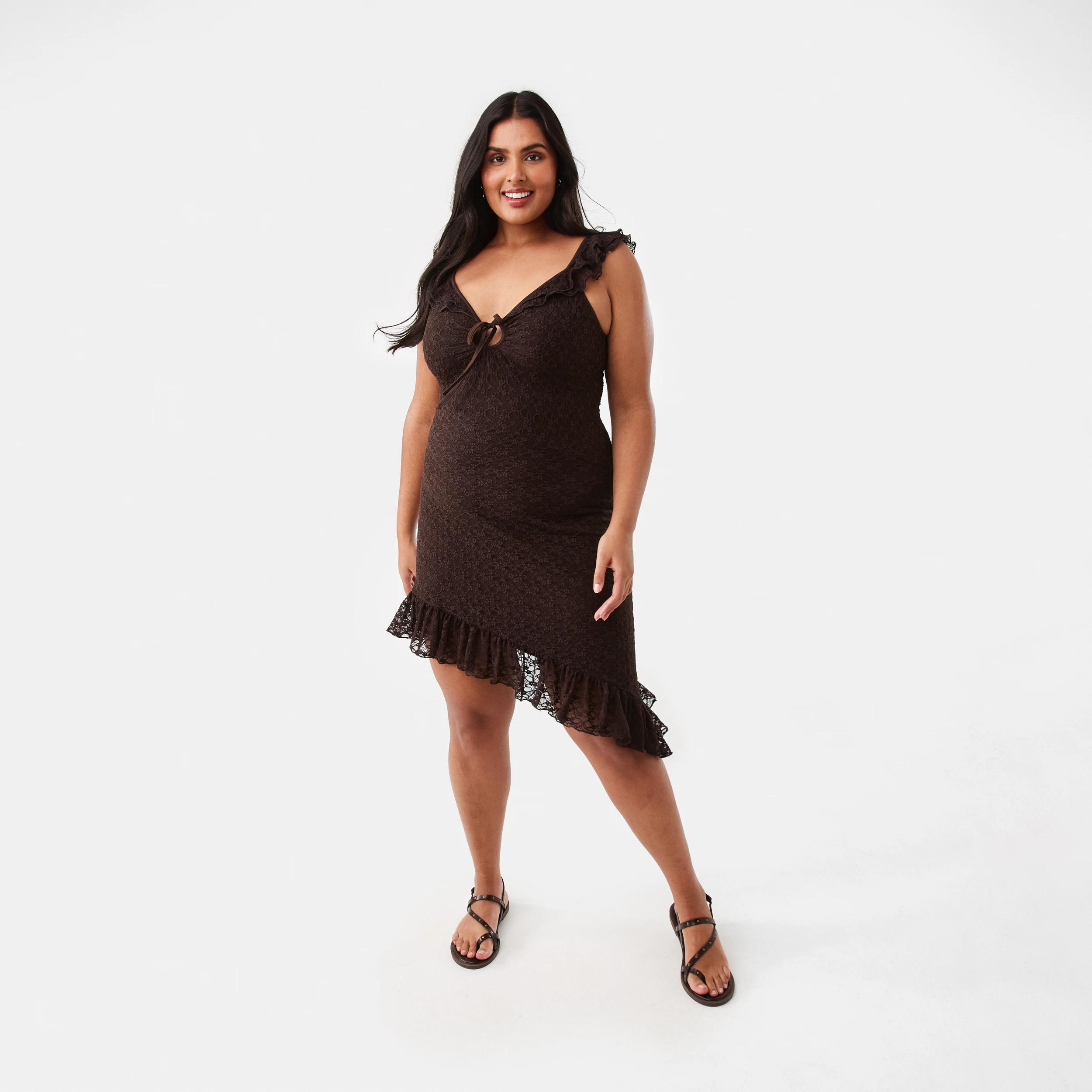 4 Asymmetrical Mini Dress Melt Brown, 4 of 9