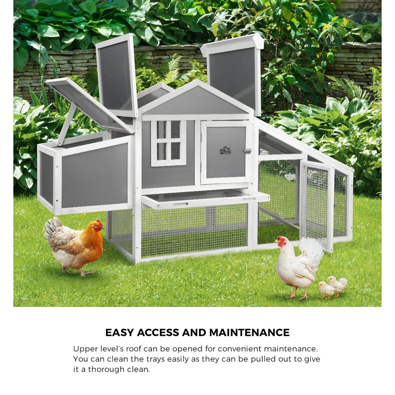 5 Alopet Chicken Coop Rabbit Hutch Large Wooden House Run Hatch Box Open Roof - Grey, 5 of 10