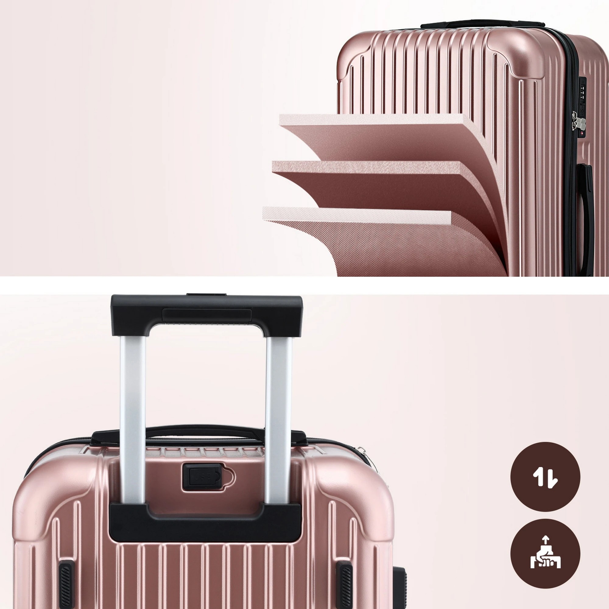 7 Wanderlite 28" Trunk Luggage Suitcase Travel 5 Wheels Type-C Port TSA Rose - Orange, 7 of 8