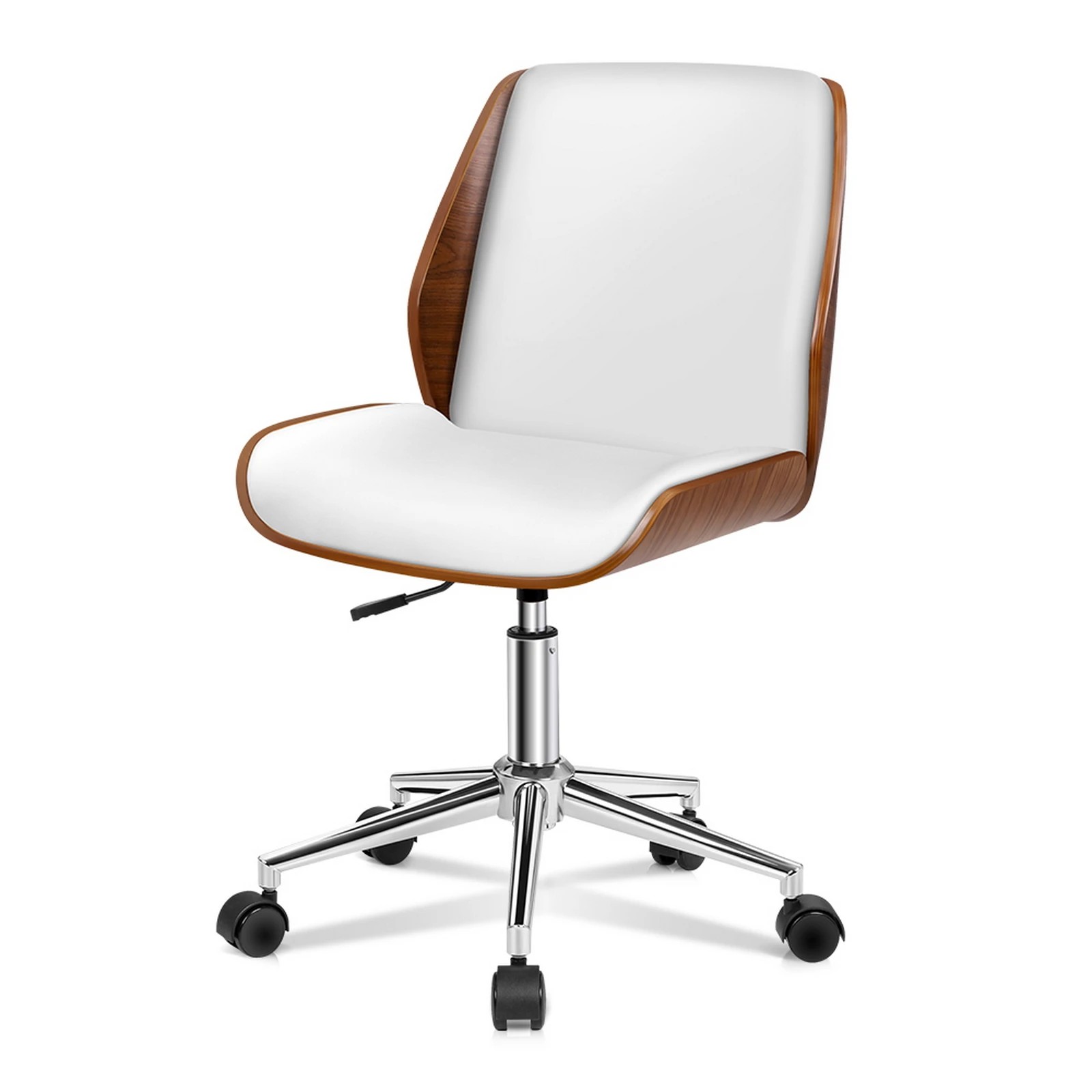 1 Alfordson Wooden Office Chair Computer Chairs Home Seat PU Leather - White, 1 of 10