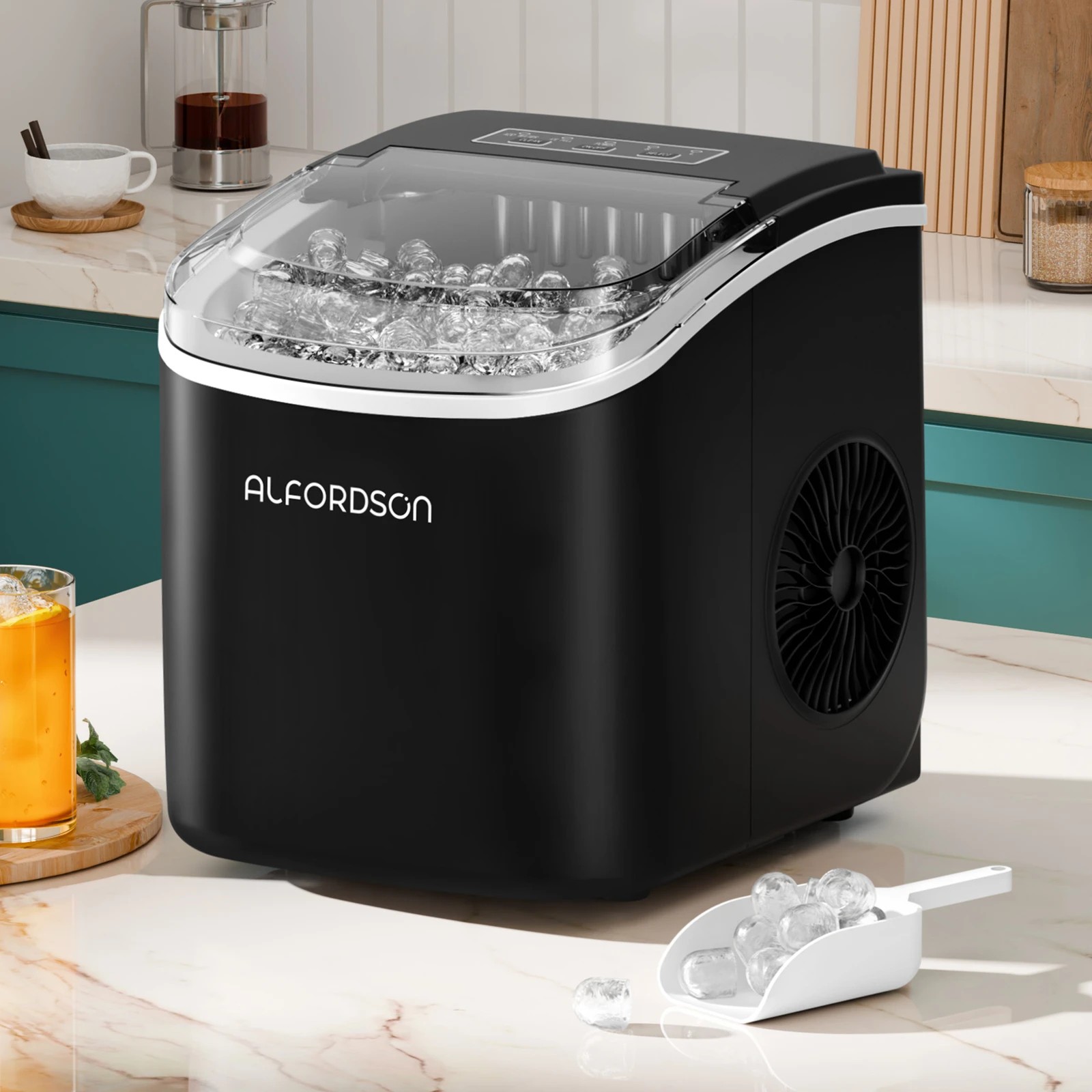 2 Alfordson Portable Ice Maker Machine Bar Countertop 12kg Ice Cube Tray - Black, 2 of 9